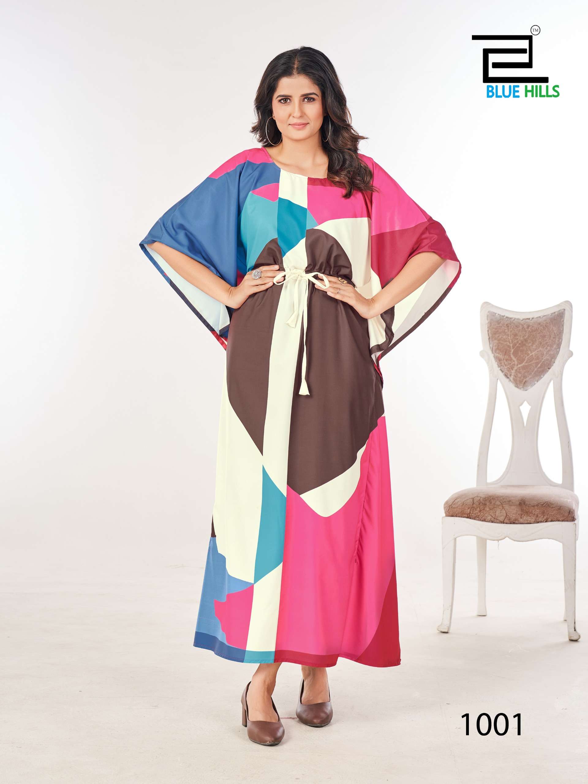 BLUE HILLS FERRIS WHEEL CREPE COLOURFUL PRINT LADIES KATAN