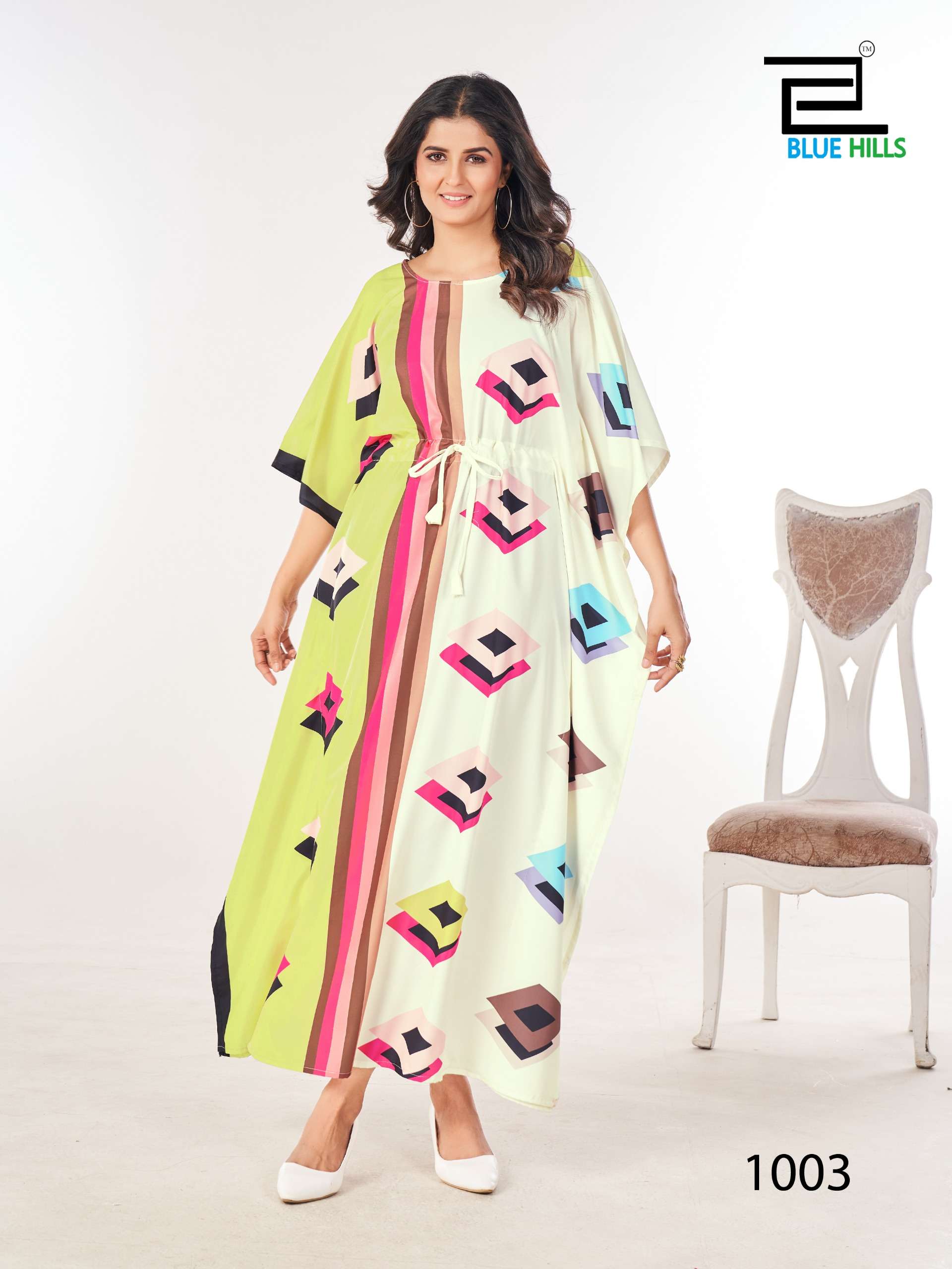 BLUE HILLS FERRIS WHEEL CREPE COLOURFUL PRINT LADIES KATAN