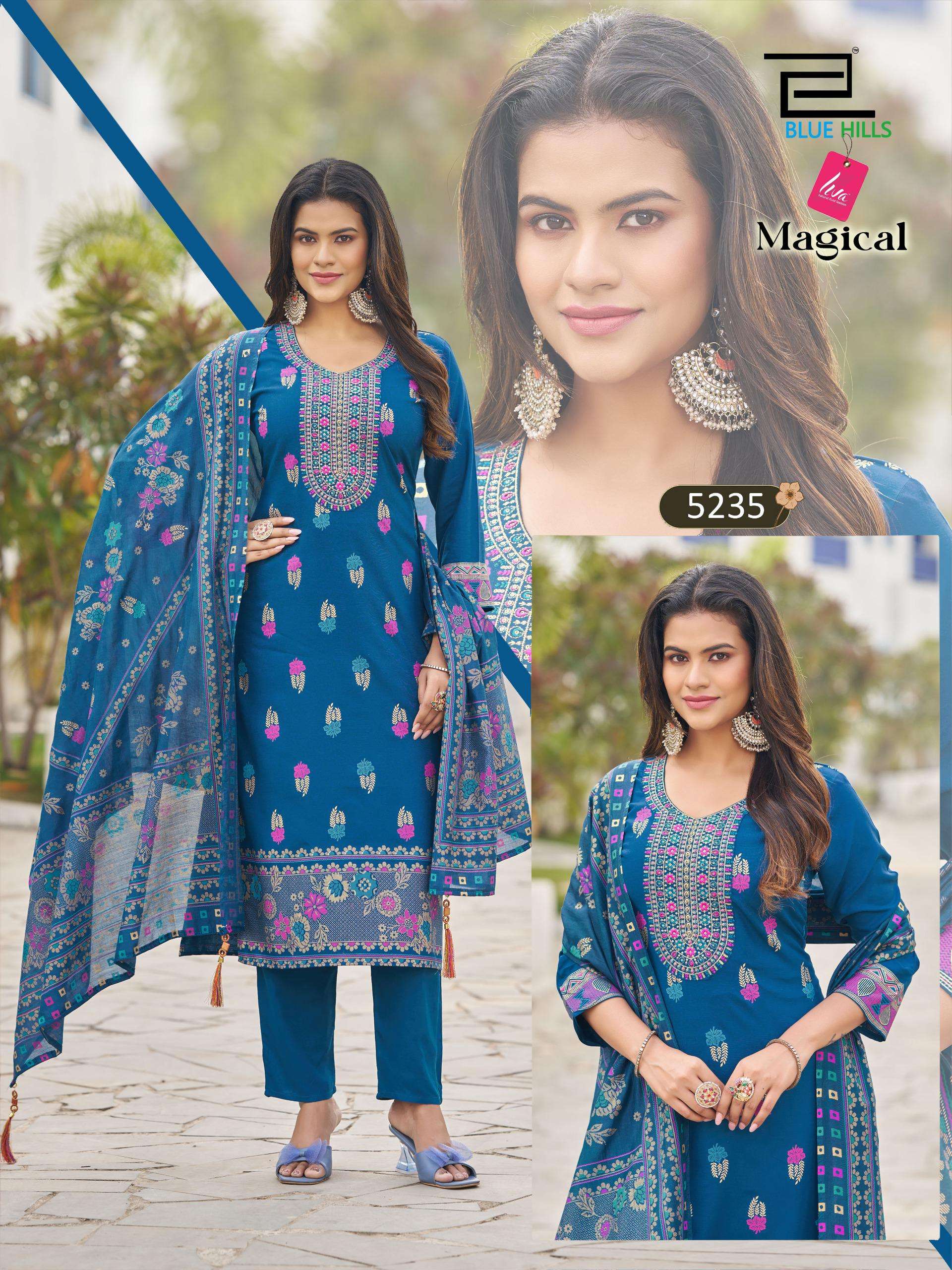 BLUE HILLS MAGICAL RAYON FANCY EMBROIDERY WORK LADIES 3PCS SET COLLECTION 