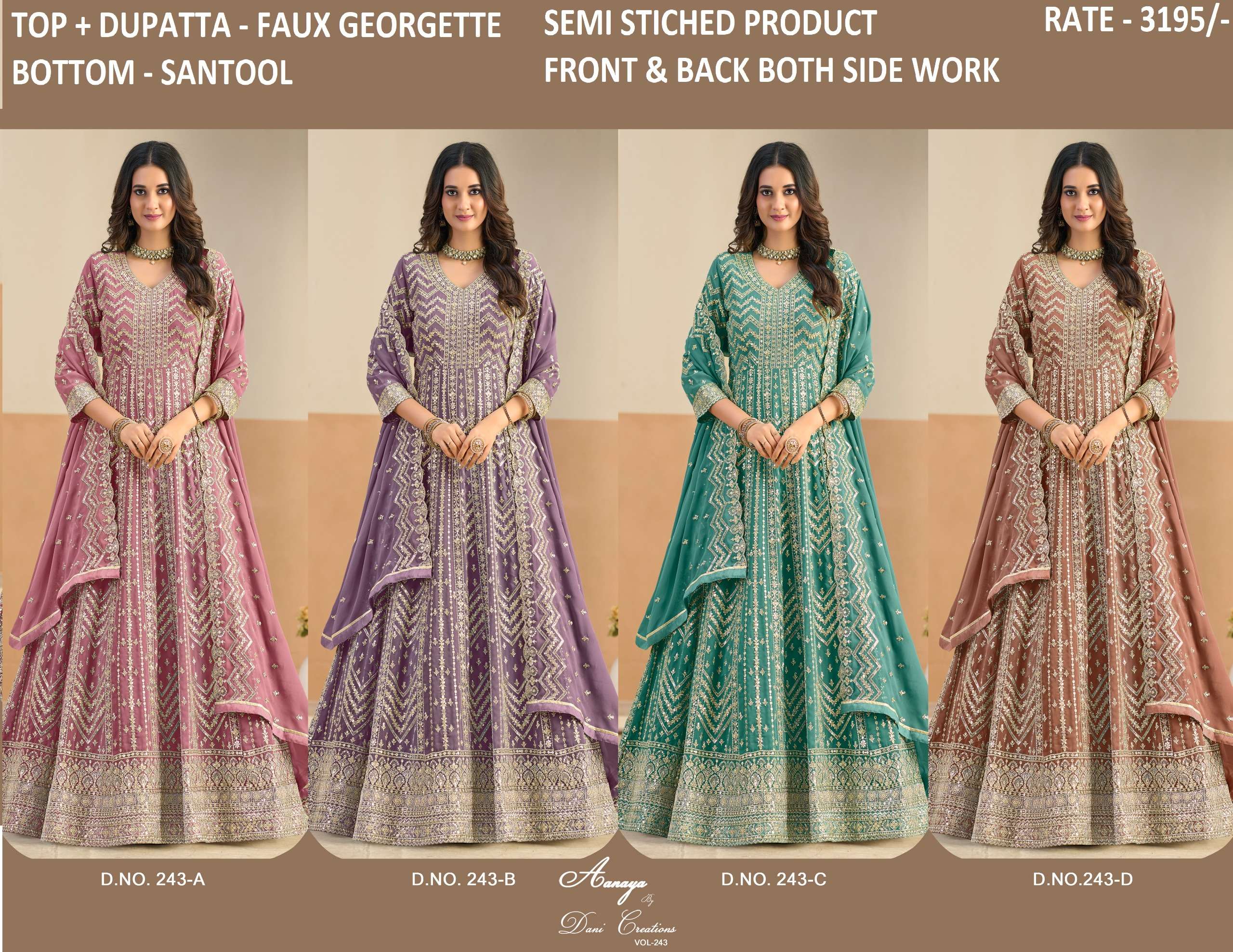 DANI CREATION AANAYA VOL 243 GEORGETTE HEAVY EMBROIDERED DESIGNER FESTIVE WEAR SUIT