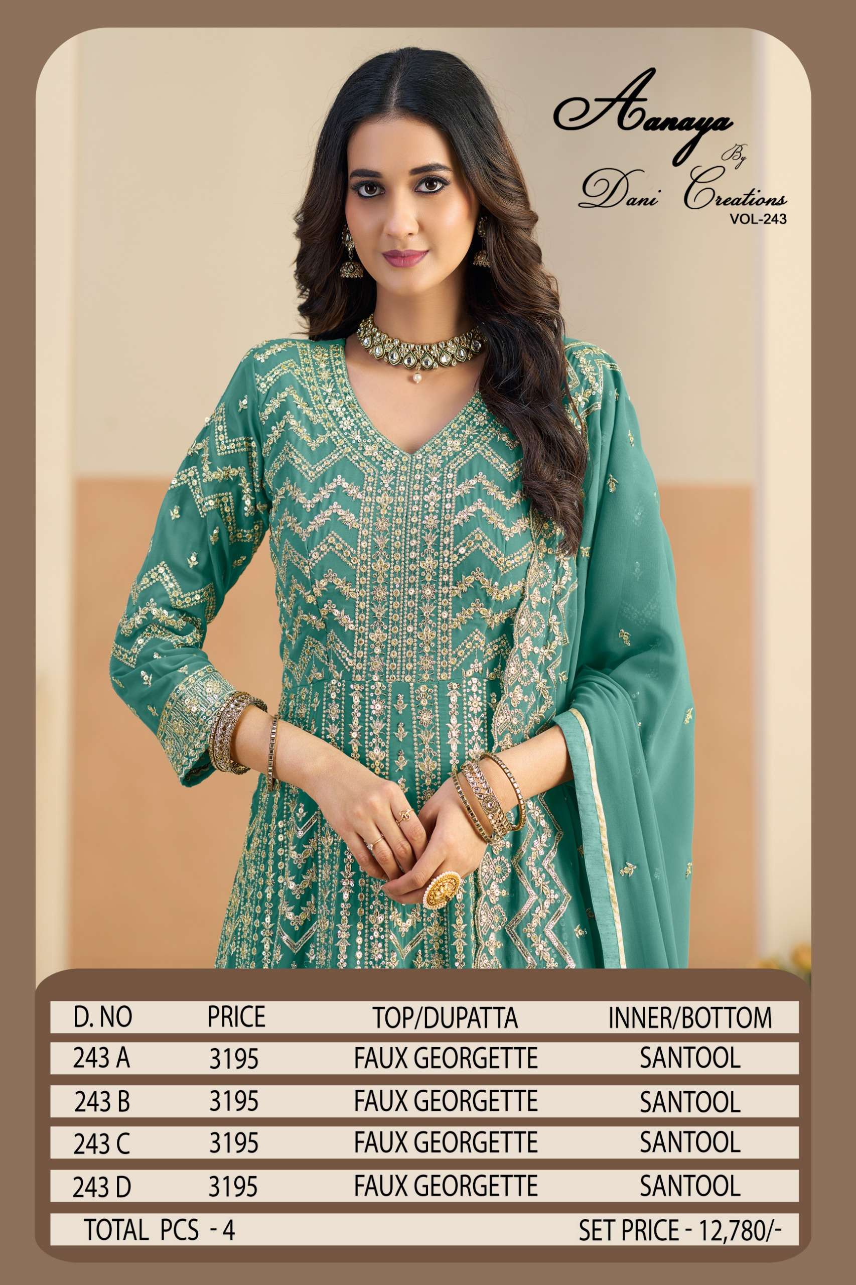 DANI CREATION AANAYA VOL 243 GEORGETTE HEAVY EMBROIDERED DESIGNER FESTIVE WEAR SUIT