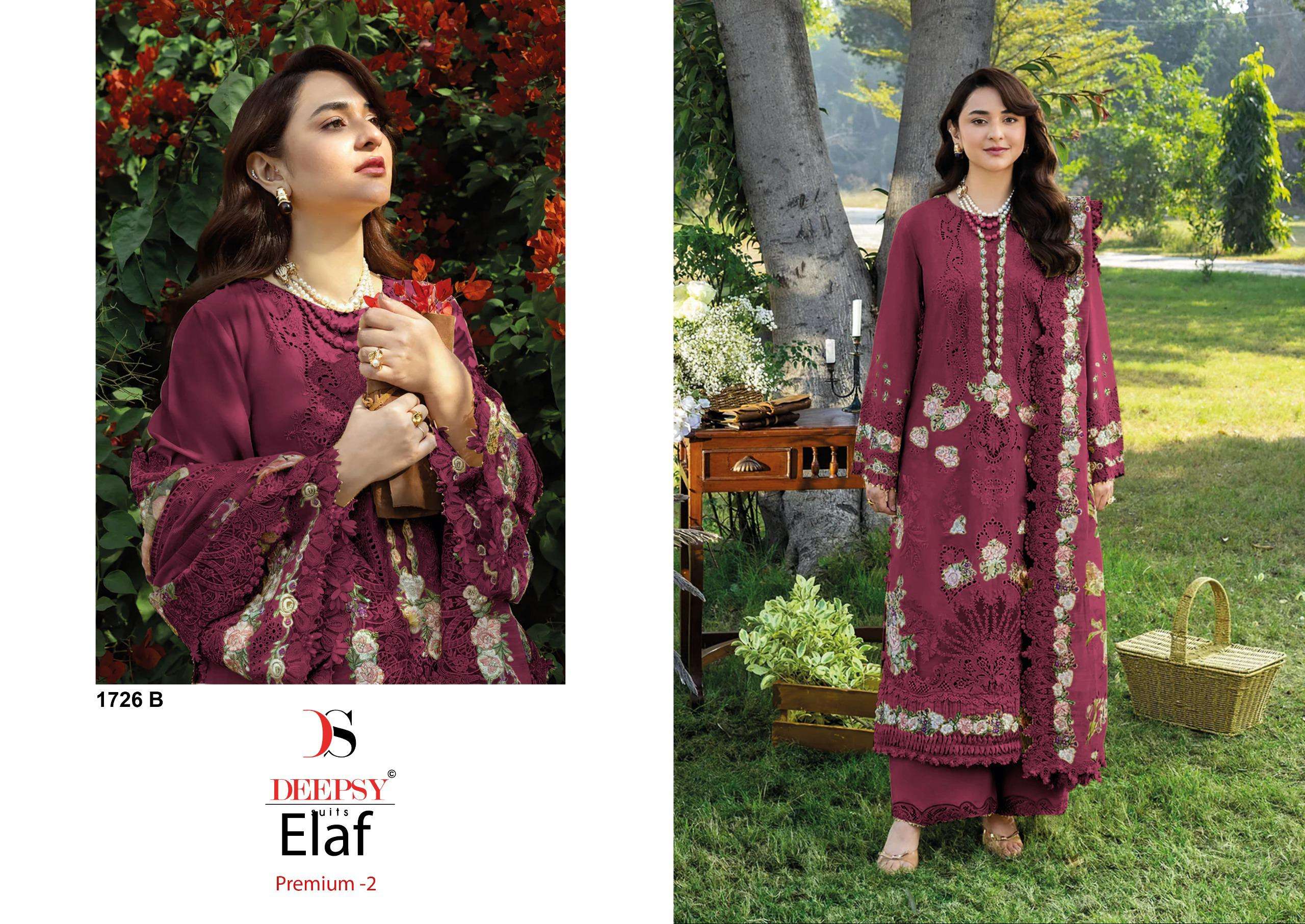 DEEPSY SUITS ELAF PREMIUM LUXURY LAWN COLLECTION VOL 2 D NO 1726 