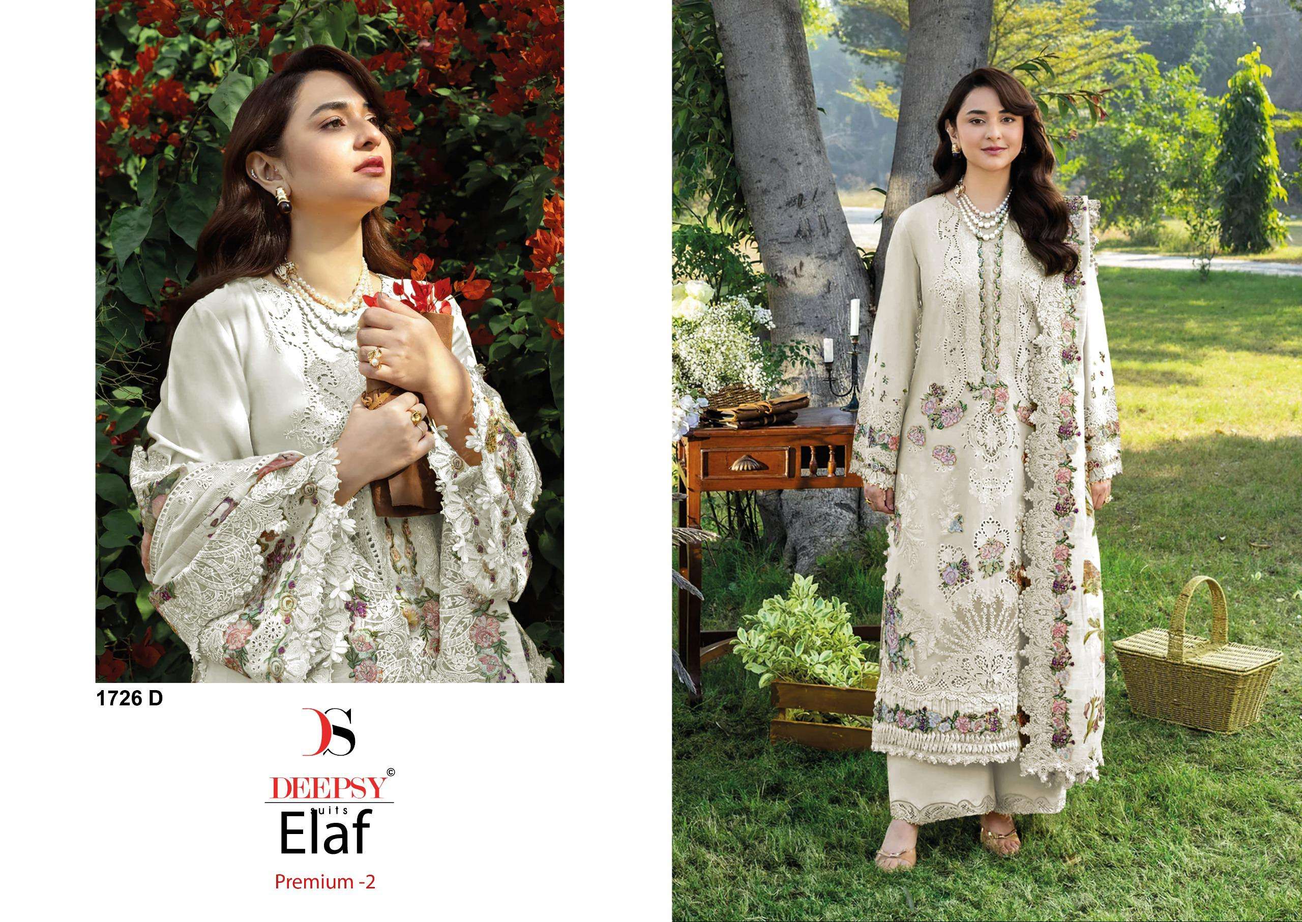 DEEPSY SUITS ELAF PREMIUM LUXURY LAWN COLLECTION VOL 2 D NO 1726 