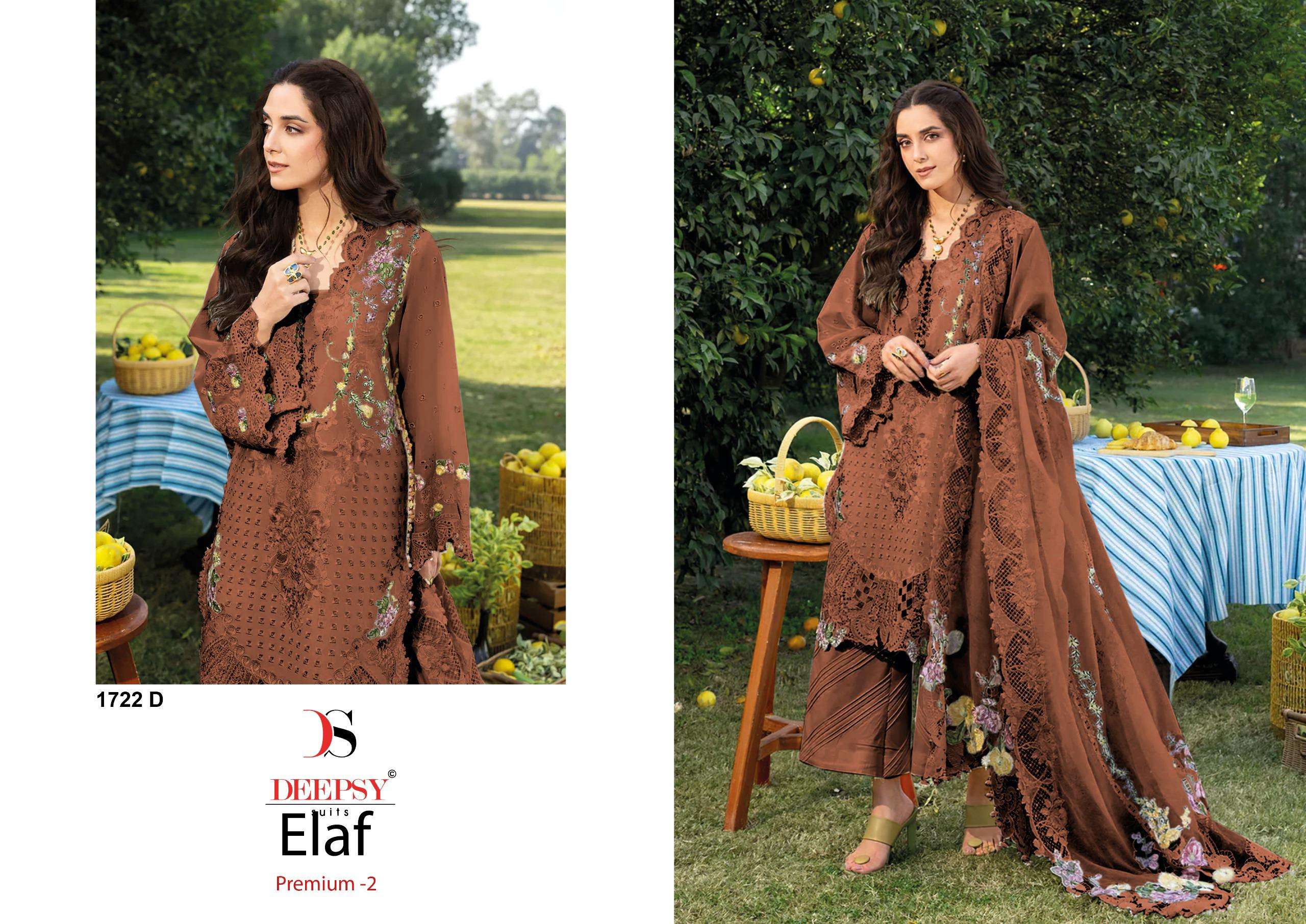 DEEPSY SUITS  ELAF PREMIUM VOL 2 D NO 1722 COTTON HEAVY EMBROIDERY DESIGNER SUIT