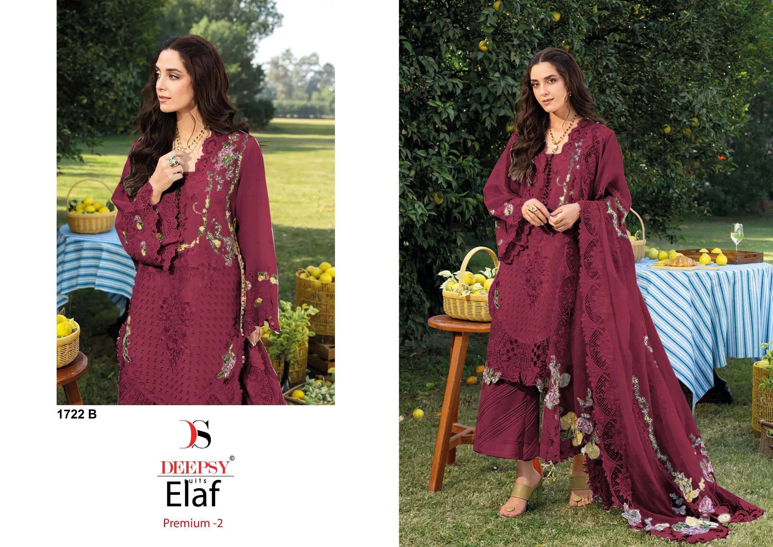 DEEPSY SUITS  ELAF PREMIUM VOL 2 D NO 1722 COTTON HEAVY EMBROIDERY DESIGNER SUIT