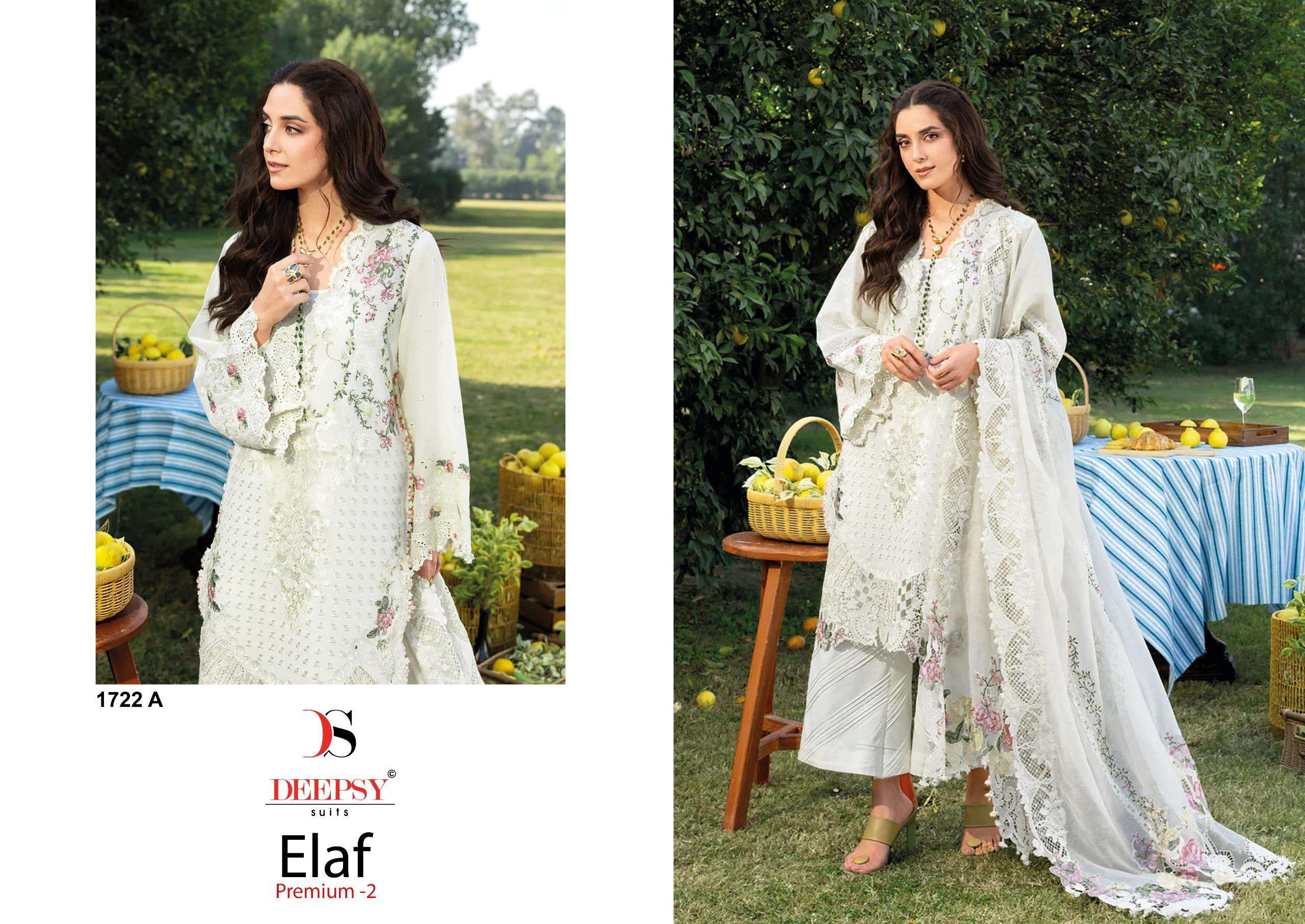 DEEPSY SUITS  ELAF PREMIUM VOL 2 D NO 1722 COTTON HEAVY EMBROIDERY DESIGNER SUIT