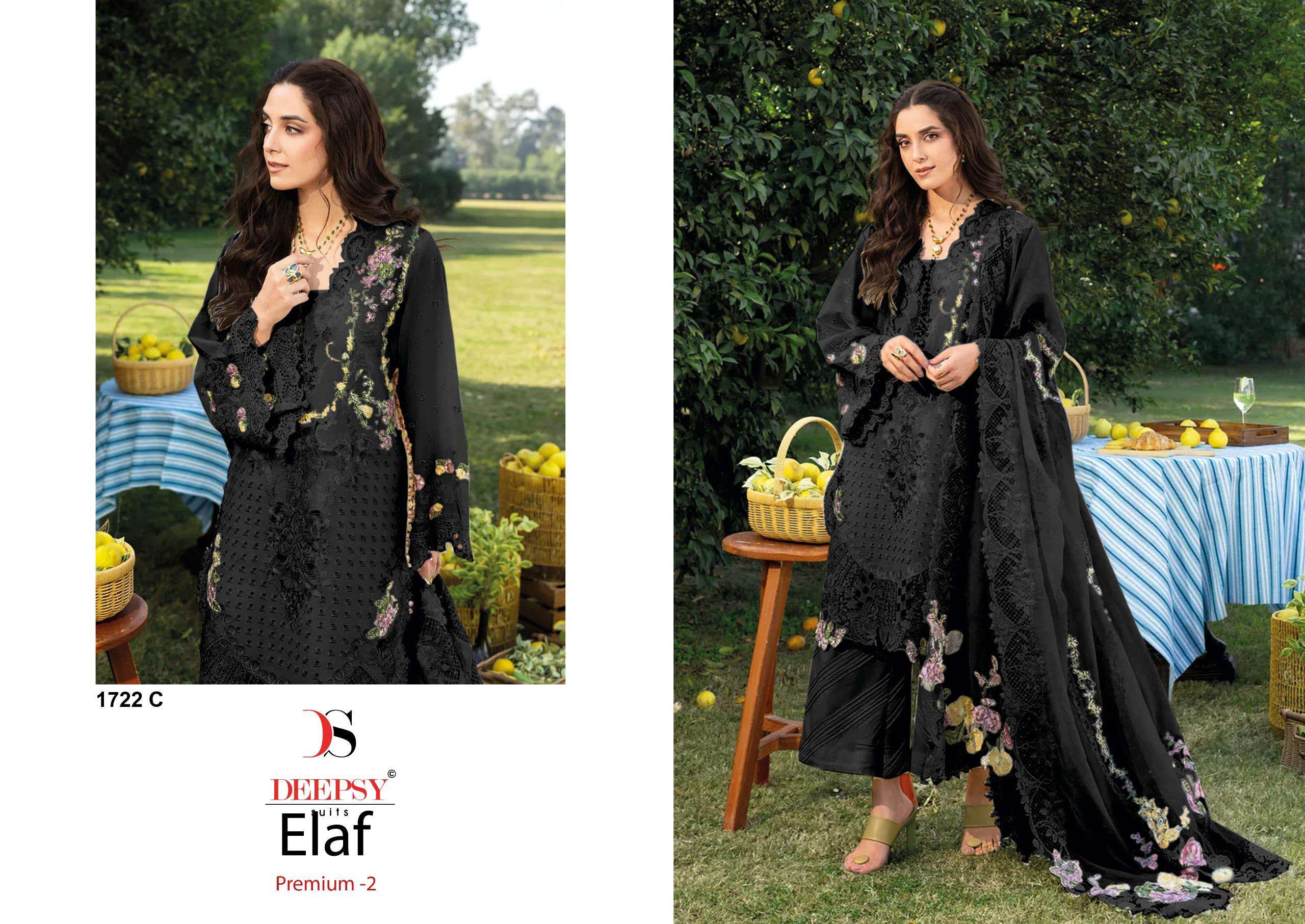 DEEPSY SUITS  ELAF PREMIUM VOL 2 D NO 1722 COTTON HEAVY EMBROIDERY DESIGNER SUIT