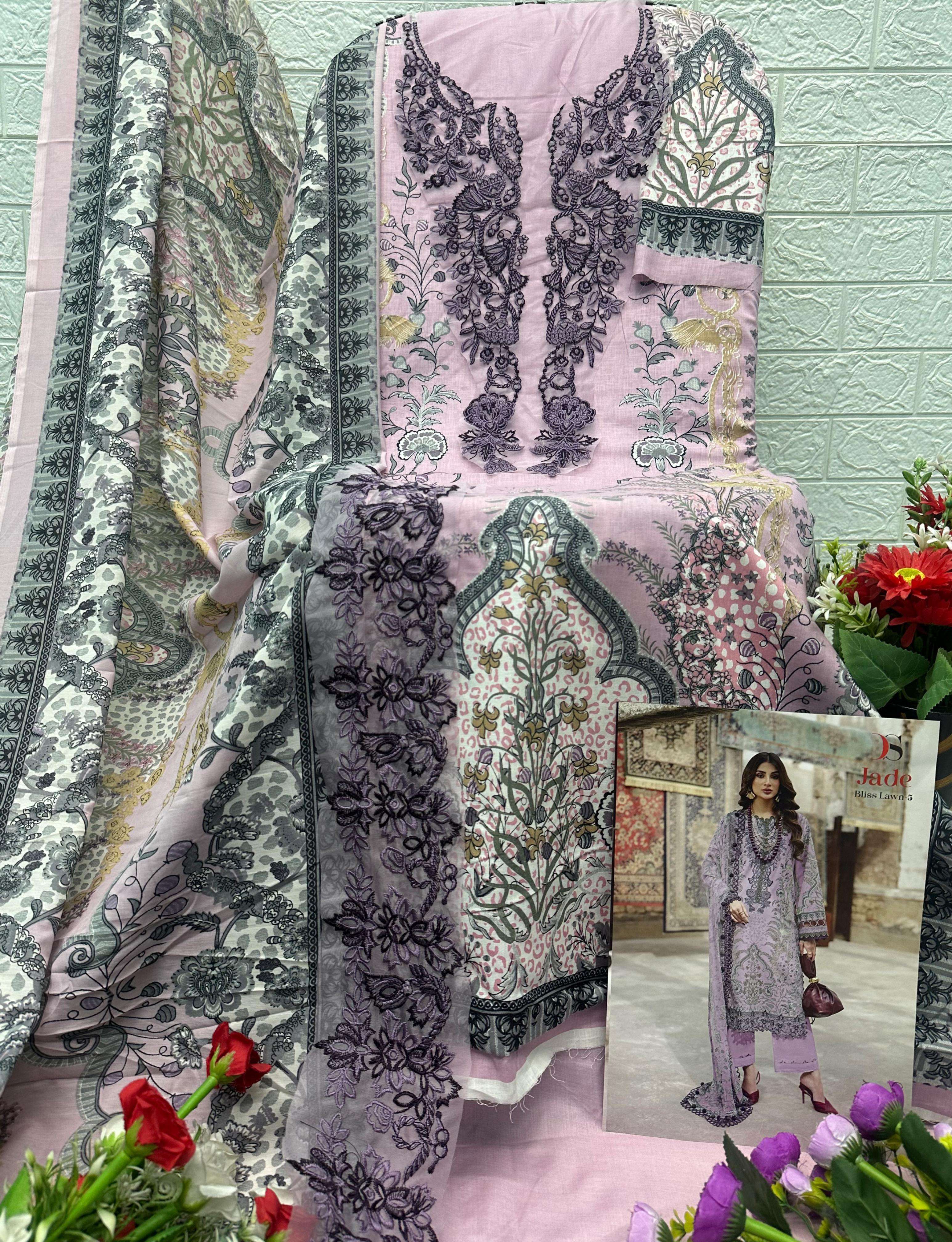 DEEPSY SUITS JADE BLISS LAWN VOL 5 COTTON HEAVY PATCH EMBROIDERY WORK SUIT
