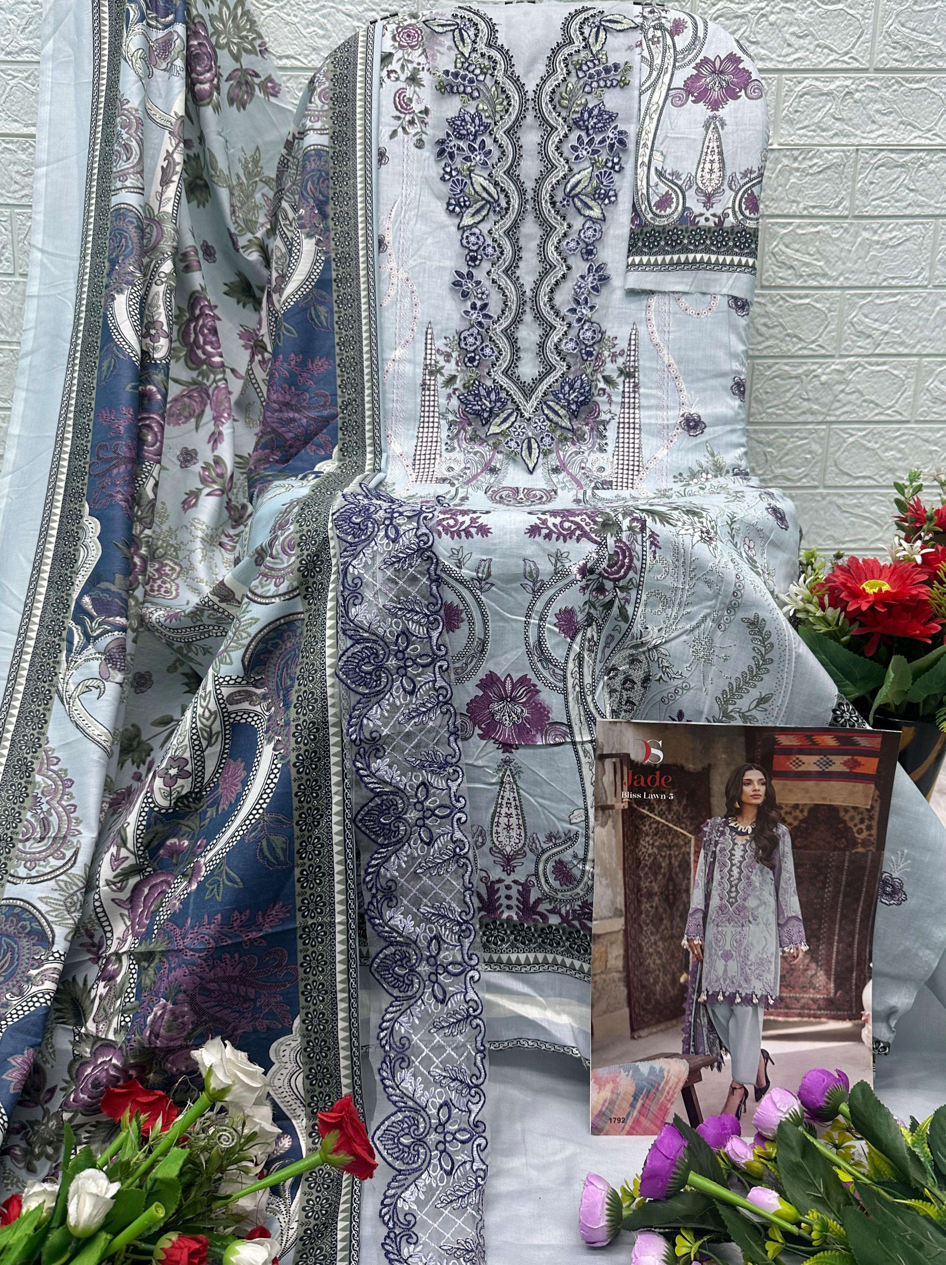 DEEPSY SUITS JADE BLISS LAWN VOL 5 COTTON HEAVY PATCH EMBROIDERY WORK SUIT