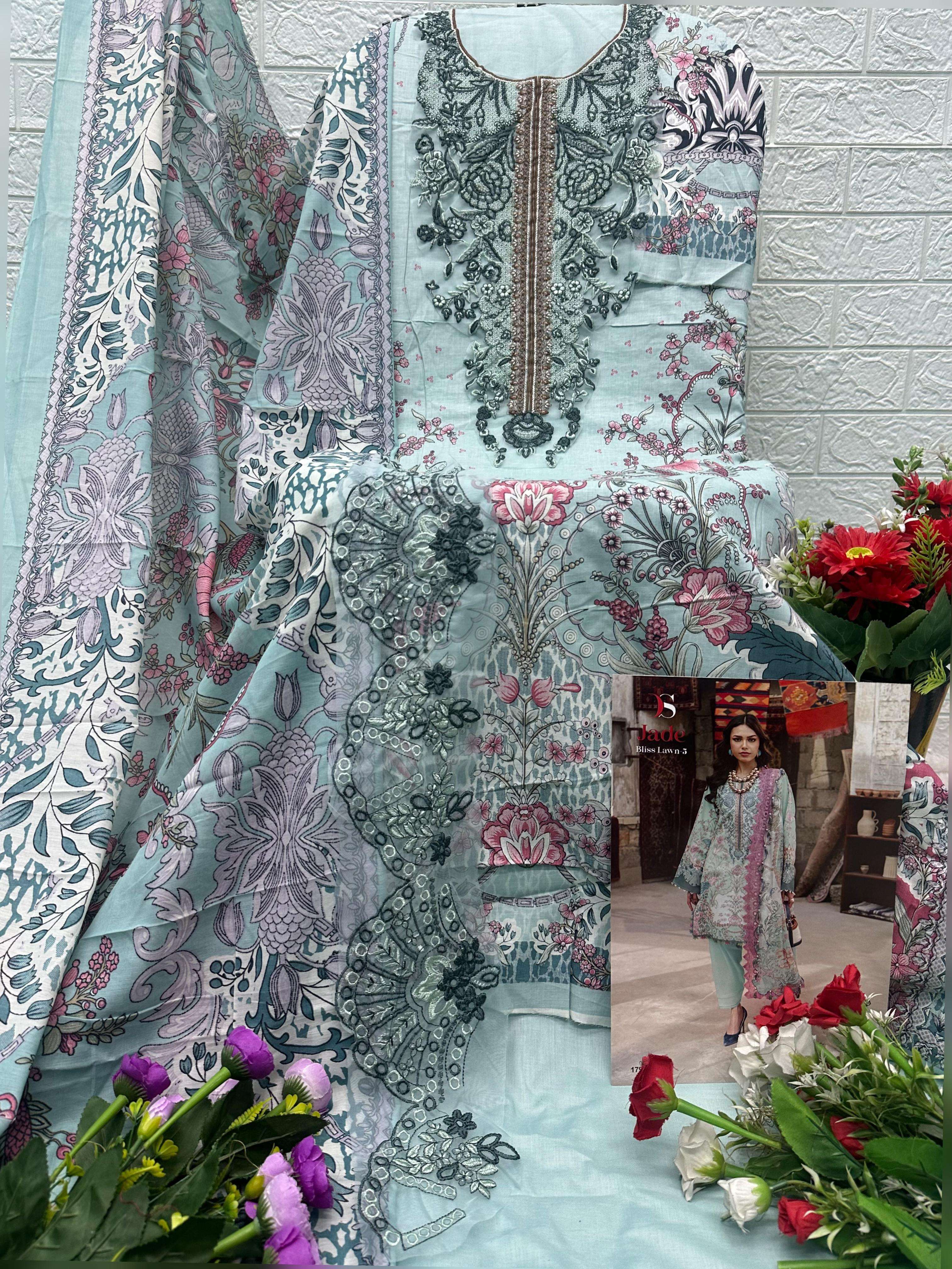 DEEPSY SUITS JADE BLISS LAWN VOL 5 COTTON HEAVY PATCH EMBROIDERY WORK SUIT