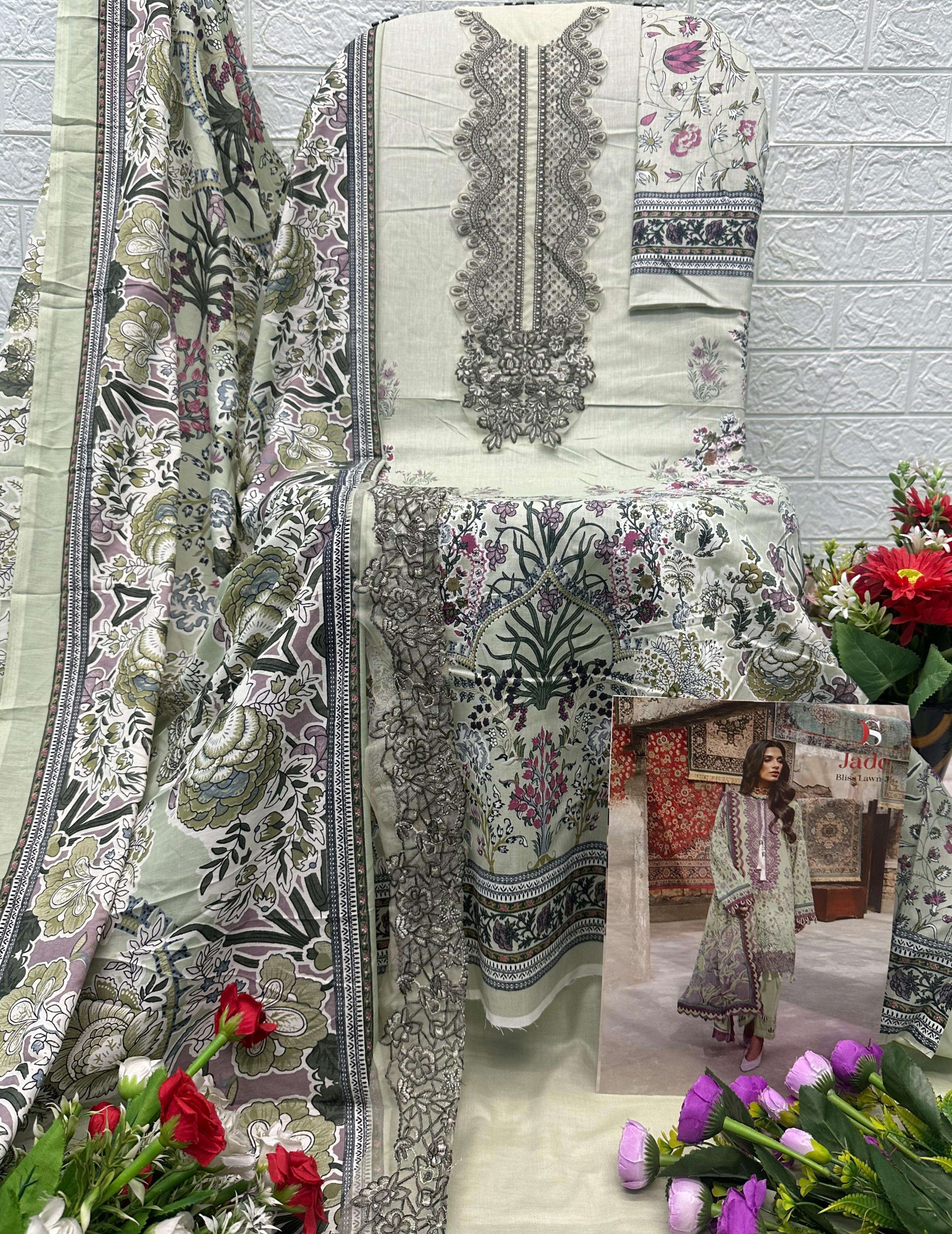 DEEPSY SUITS JADE BLISS LAWN VOL 5 COTTON HEAVY PATCH EMBROIDERY WORK SUIT
