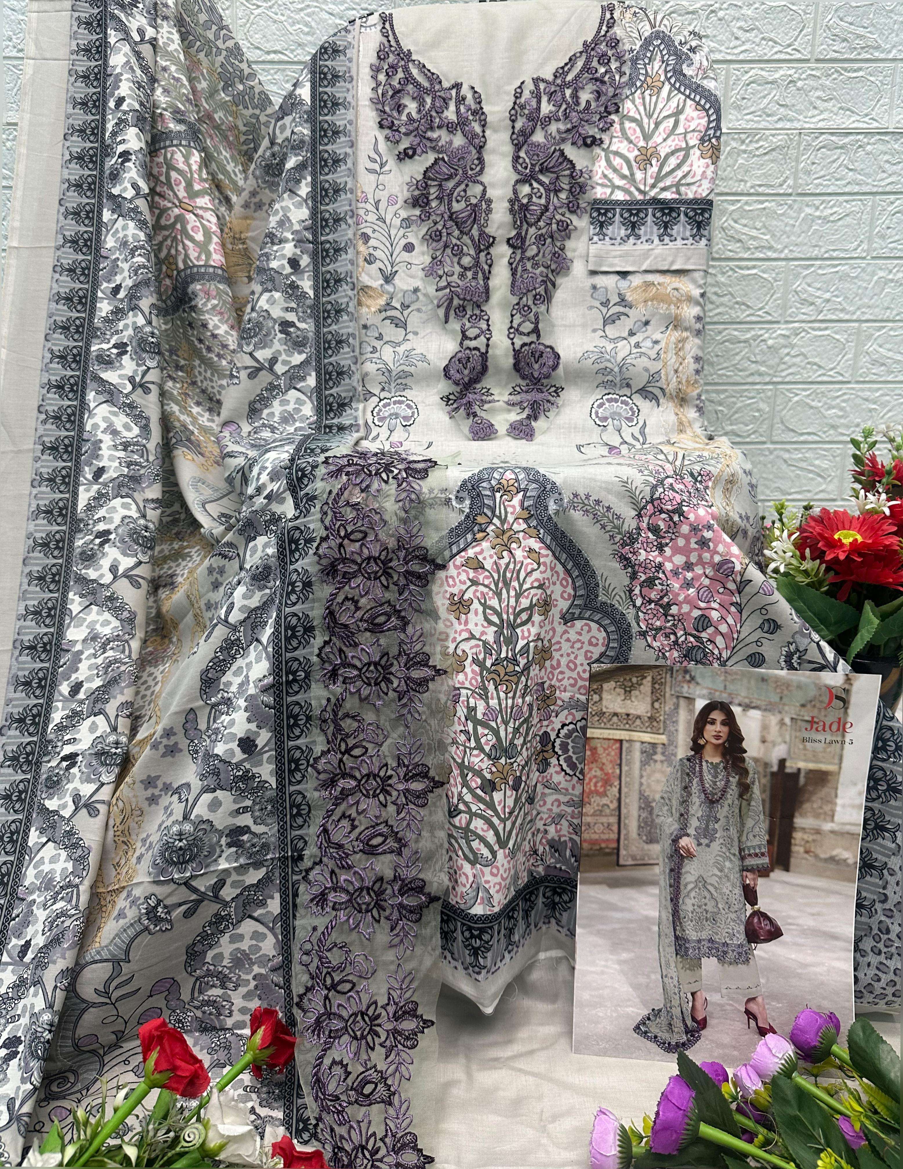 DEEPSY SUITS JADE BLISS LAWN VOL 5 COTTON HEAVY PATCH EMBROIDERY WORK SUIT
