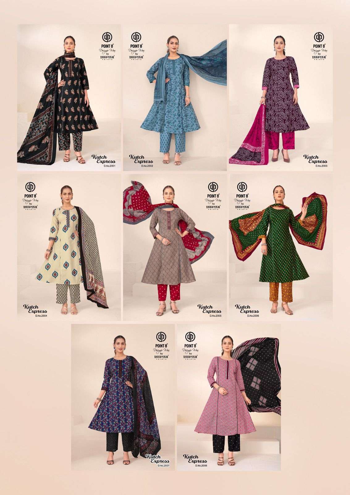 DEEPTEX PRINTS KUTCH EXPRESS VOL 2 COTTON PRINT ANARKALI STYLE LADIES 3PCS SET COLLECTION 