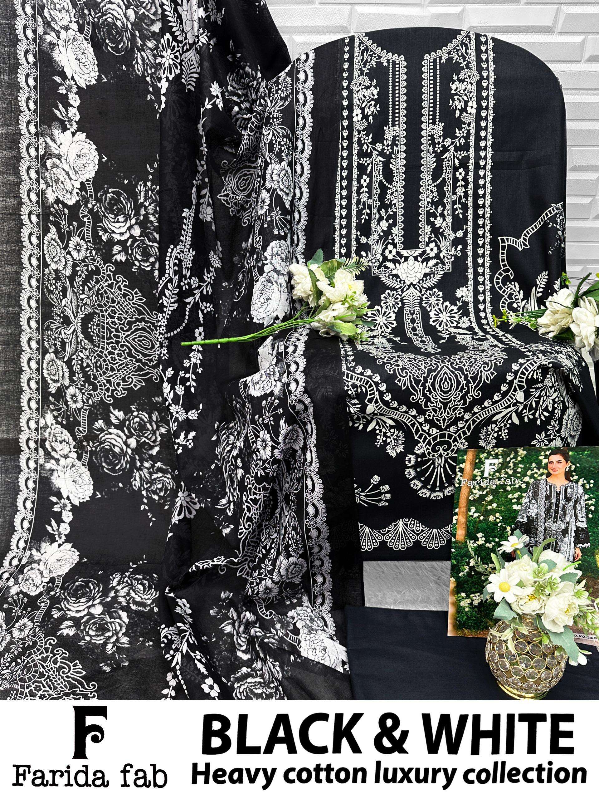 FARIDA FAB BLACK AND WHITE HEAVY LUXURY LAWN COLLECTION COTTON DIGITAL PRINTS SALWAR SUIT