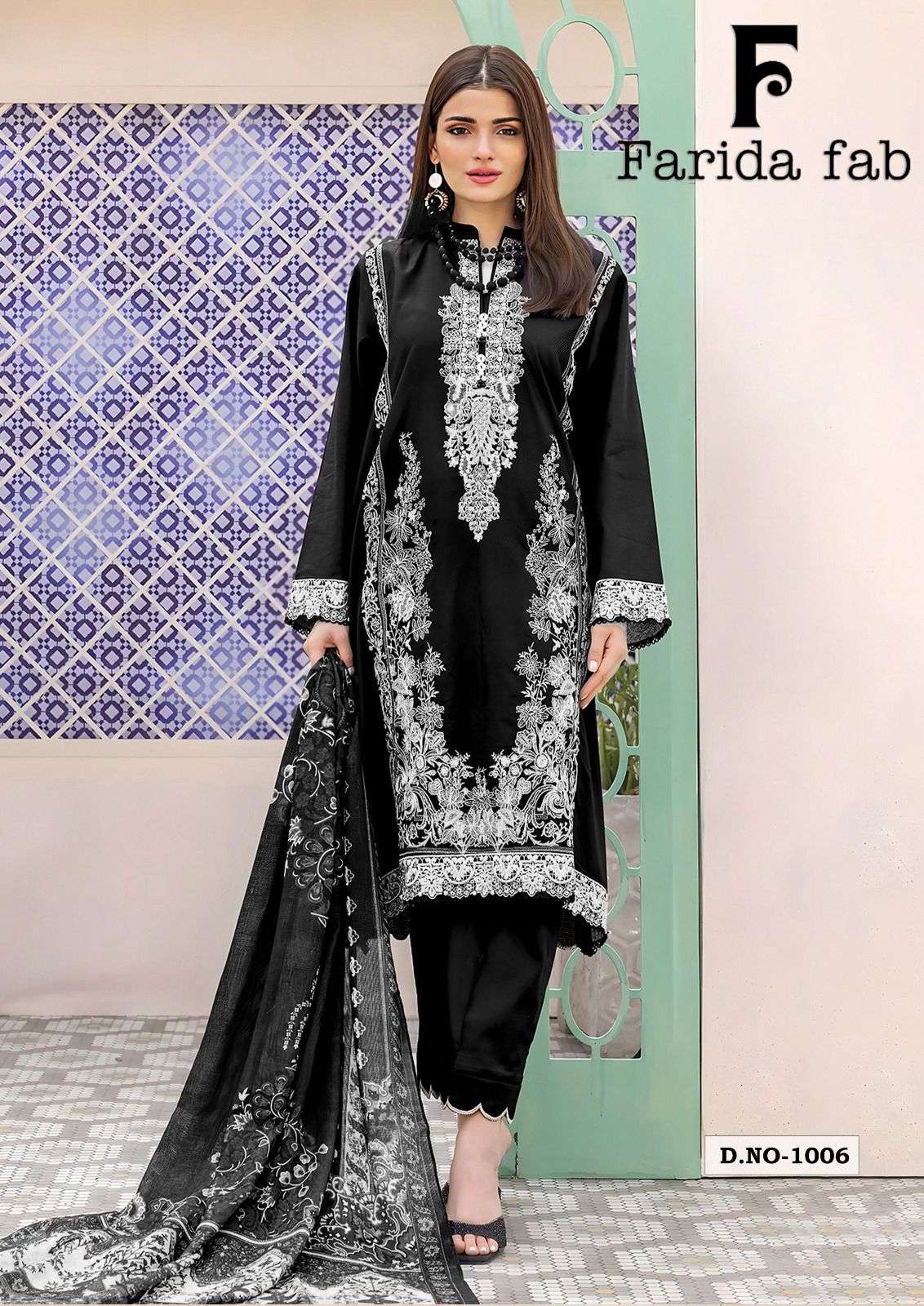 FARIDA FAB BLACK AND WHITE HEAVY LUXURY LAWN COLLECTION COTTON DIGITAL PRINTS SALWAR SUIT
