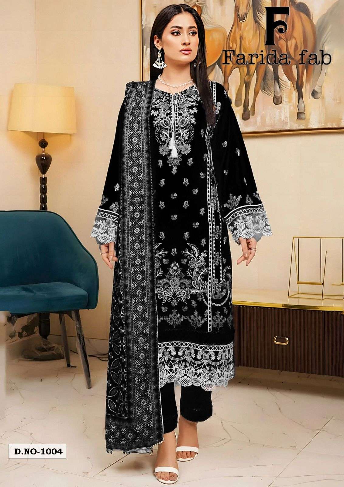 FARIDA FAB BLACK AND WHITE HEAVY LUXURY LAWN COLLECTION COTTON DIGITAL PRINTS SALWAR SUIT