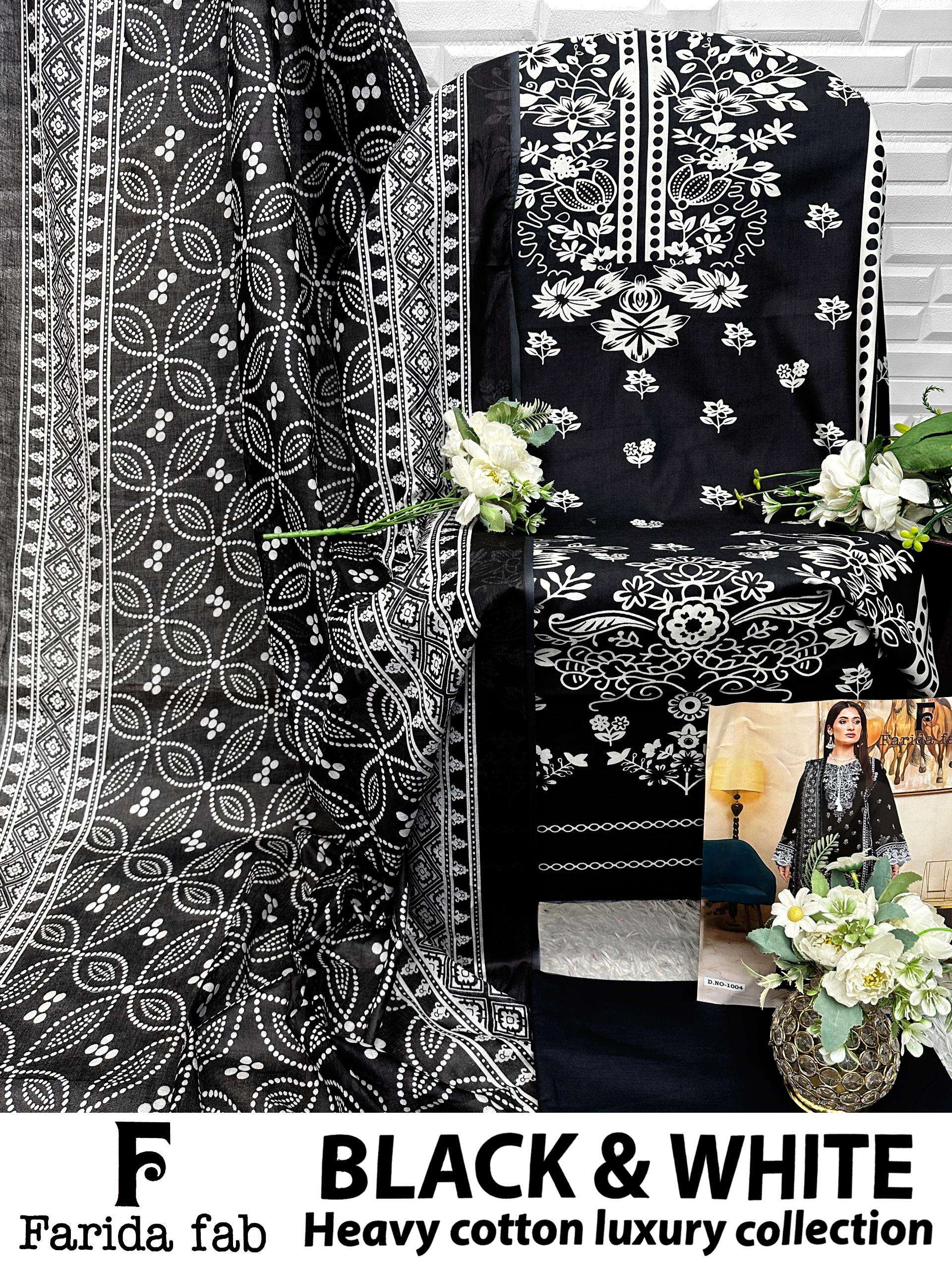 FARIDA FAB BLACK AND WHITE HEAVY LUXURY LAWN COLLECTION COTTON DIGITAL PRINTS SALWAR SUIT