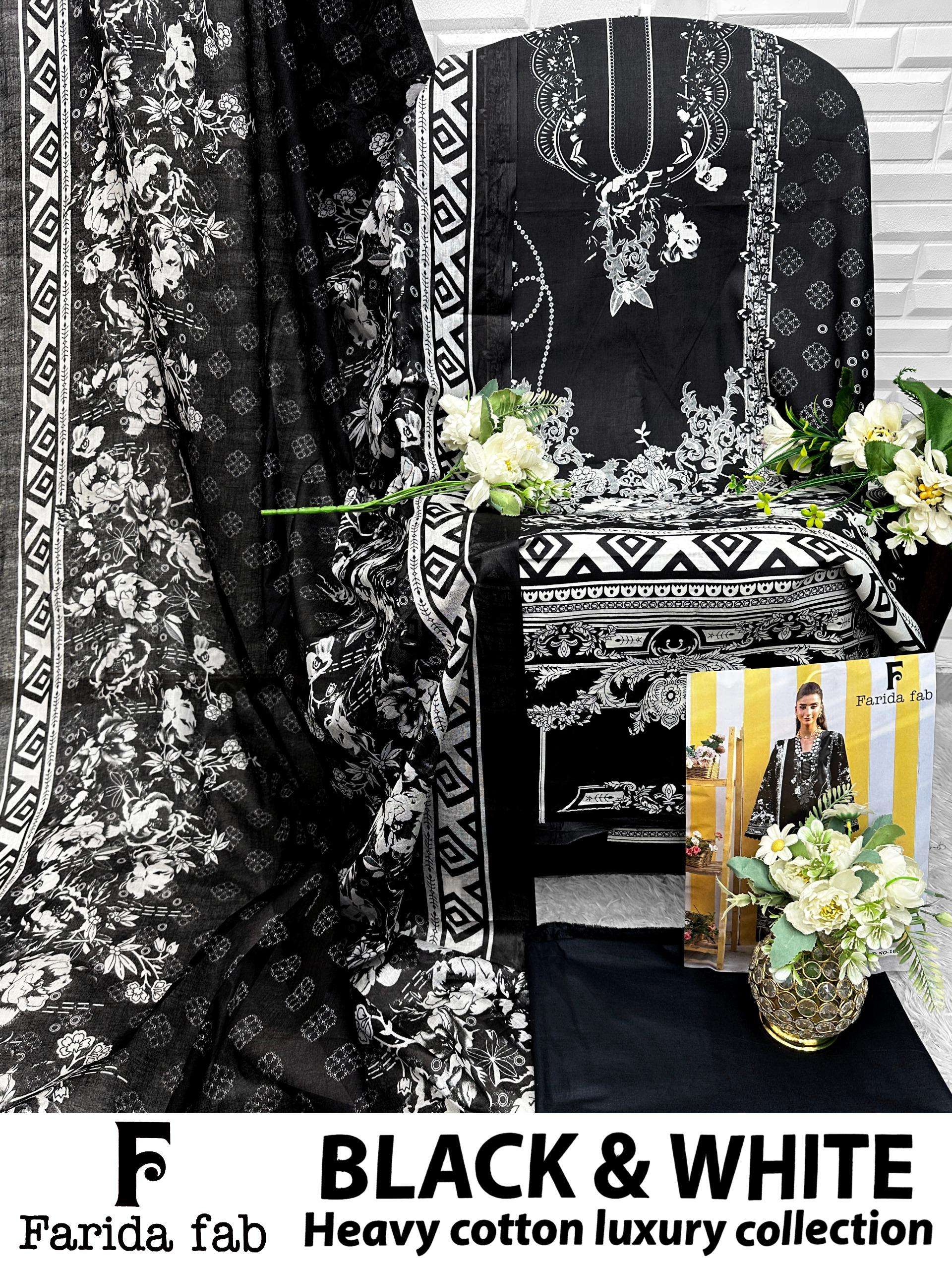 FARIDA FAB BLACK AND WHITE HEAVY LUXURY LAWN COLLECTION COTTON DIGITAL PRINTS SALWAR SUIT