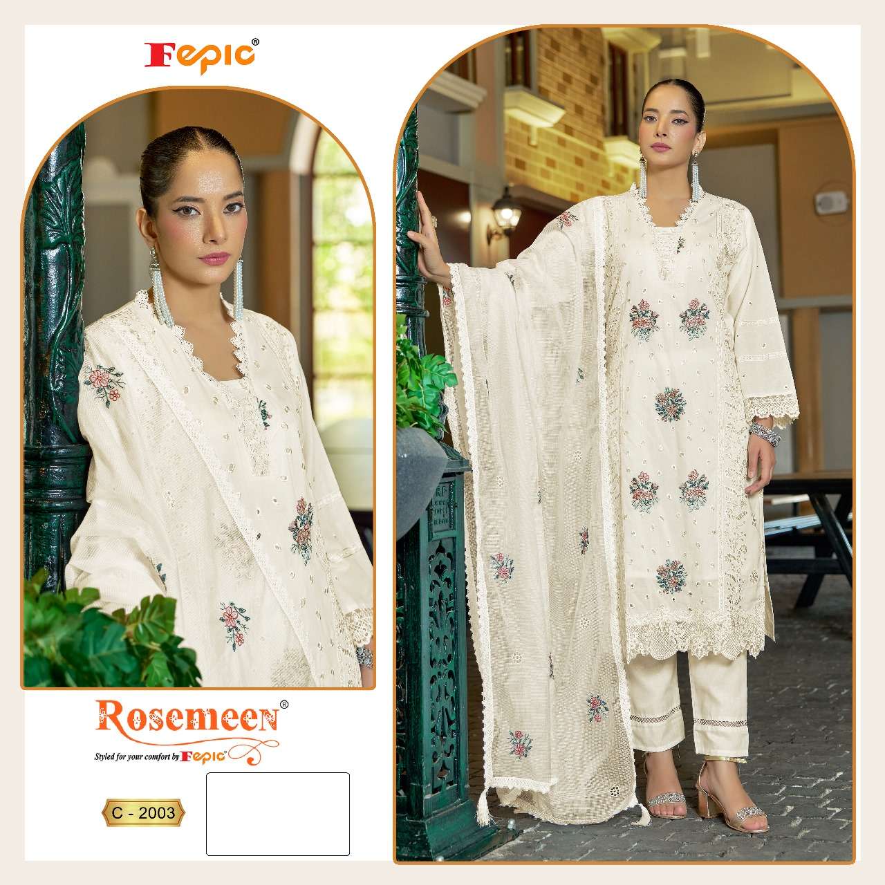 FEPIC ROSEMEEN C 2003 COTTON HEAVY EMBROIDERED DESIGNER WORK SUIT