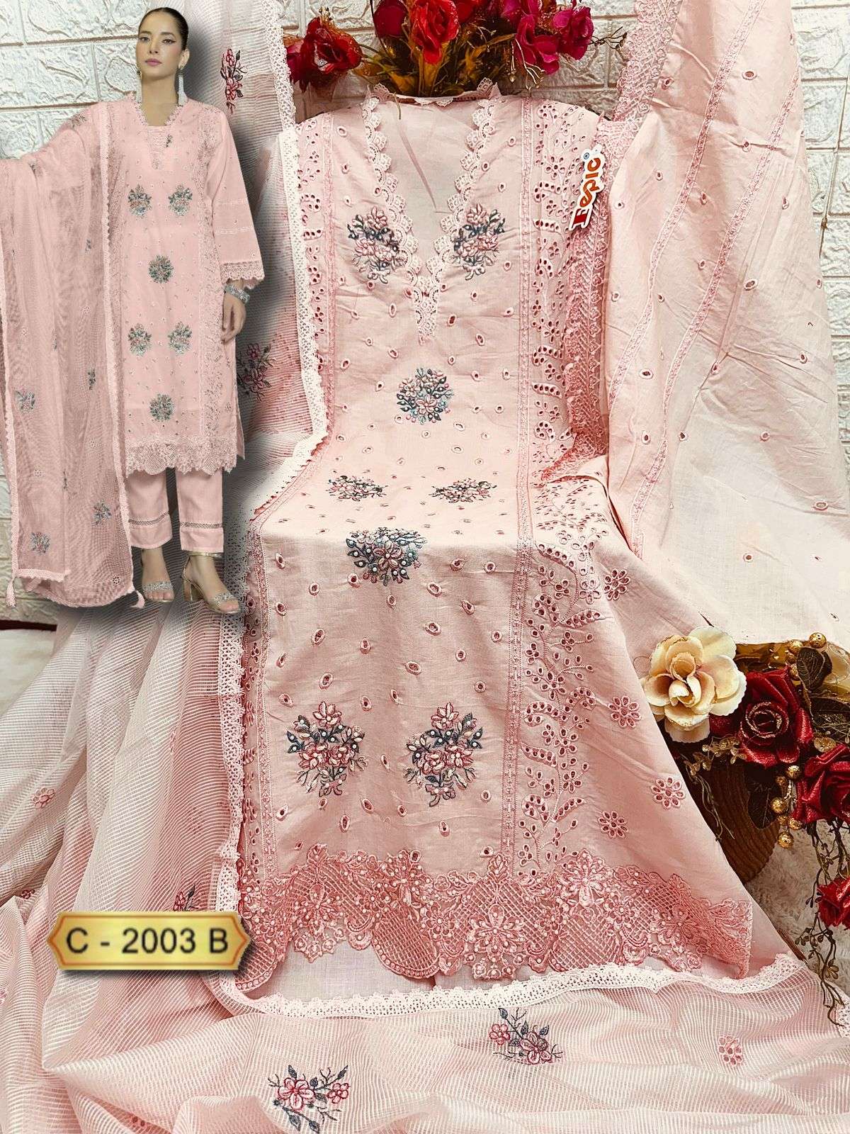 FEPIC ROSEMEEN C 2003 COTTON HEAVY EMBROIDERED DESIGNER WORK SUIT