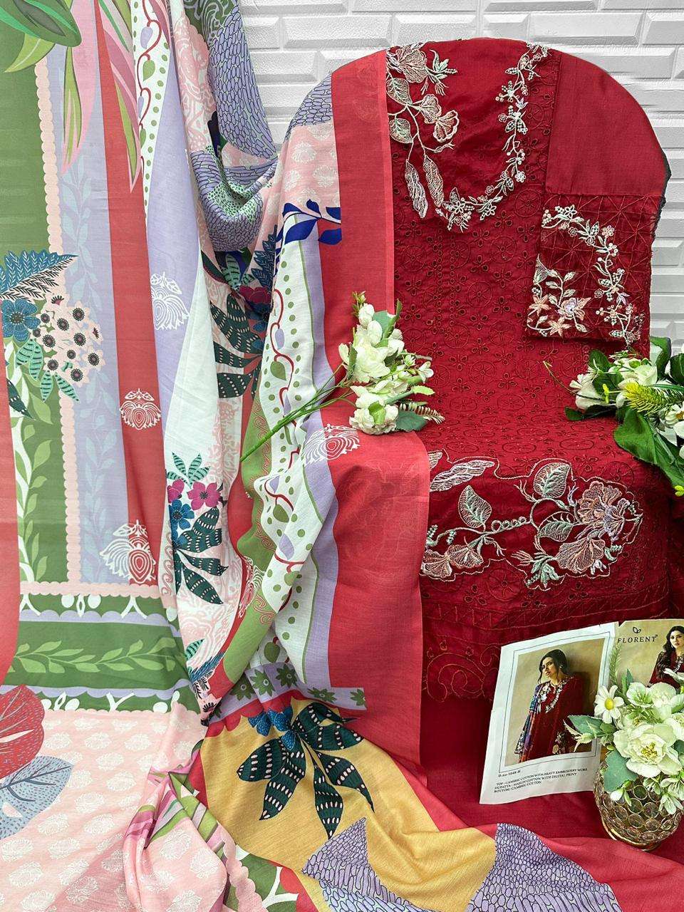 FLORENT D NO 1048 COTTON HEAVY EMBROIDERY DESIGNER WORK PAKISTANI SUIT