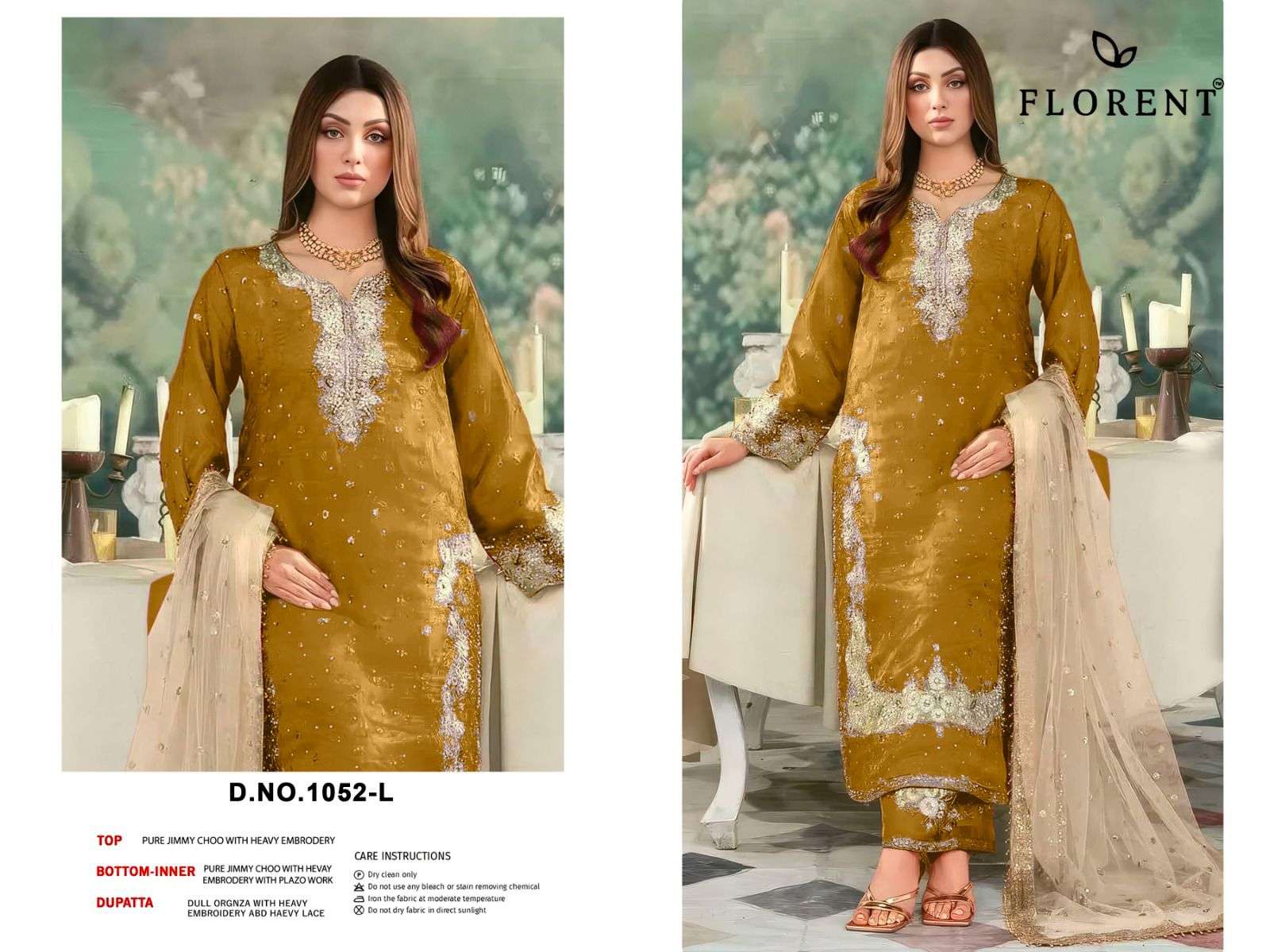 FLORENT D NO 1052 IJKL JIMMY CHOO FABRIC DESIGNER WORK READY MADE PAKISTANI SUIT