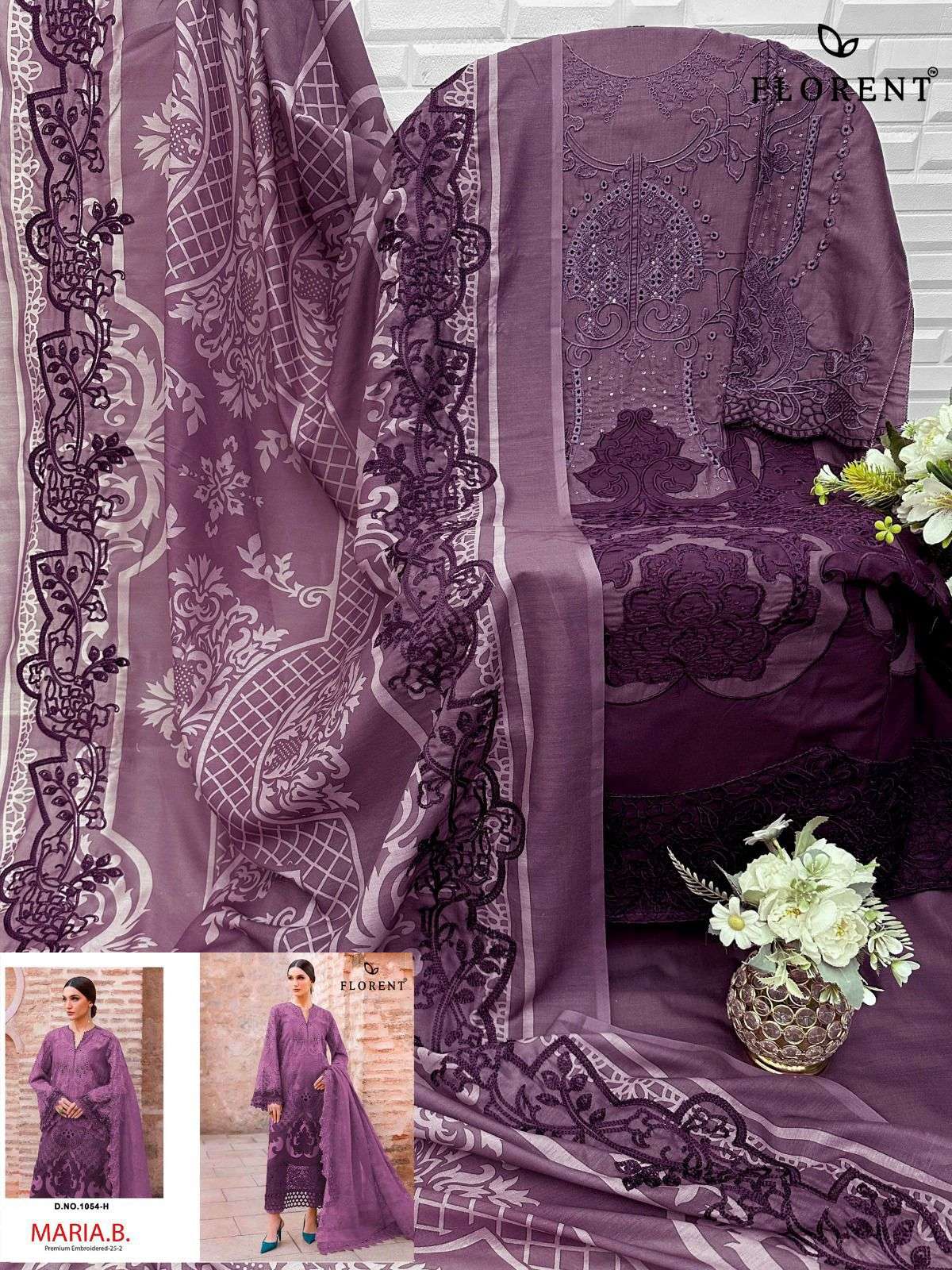 FLORENT D NO 1054 COTTON HEAVY EMBROIDERY DESIGNER WORK PAKISTANI SUIT