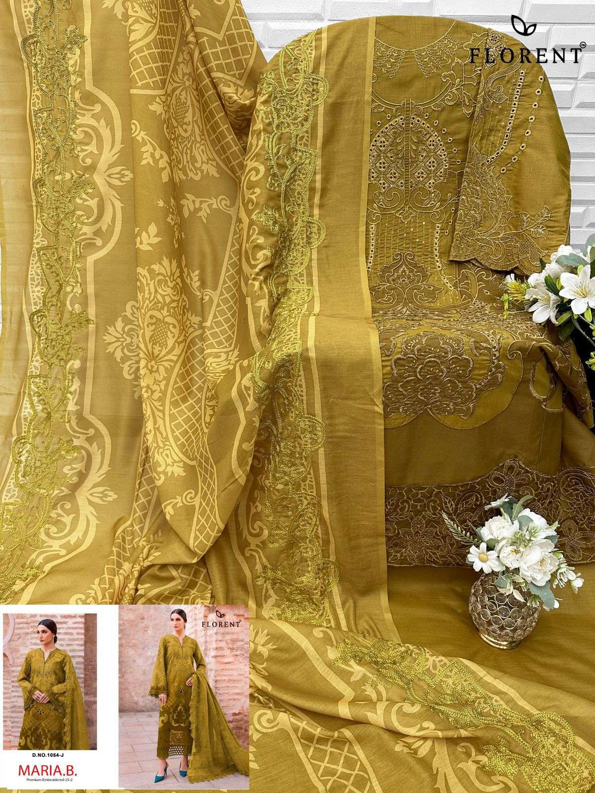 FLORENT D NO 1054 COTTON HEAVY EMBROIDERY DESIGNER WORK PAKISTANI SUIT
