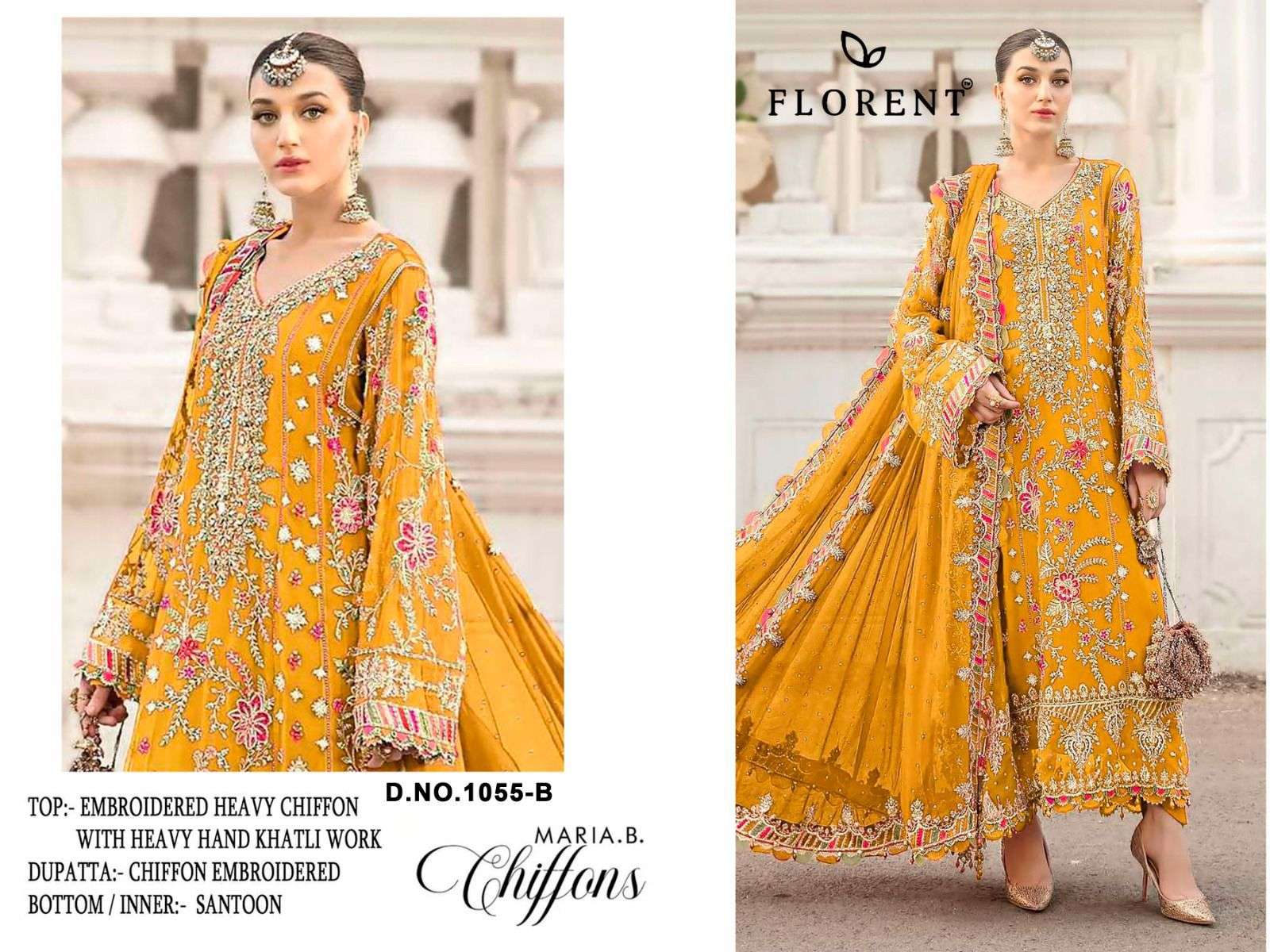 FLORENT D NO 1055 CHIFFON HEAVY EMBROIDERED DESIGNER PAKISTANI SUIT