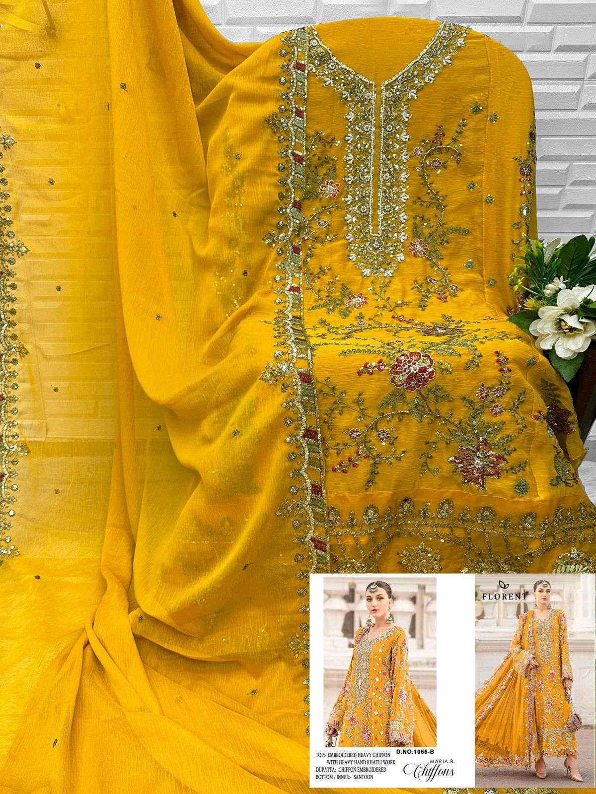 FLORENT D NO 1055 CHIFFON HEAVY EMBROIDERED DESIGNER PAKISTANI SUIT