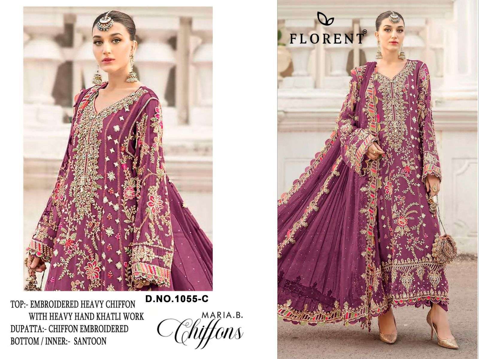 FLORENT D NO 1055 CHIFFON HEAVY EMBROIDERED DESIGNER PAKISTANI SUIT