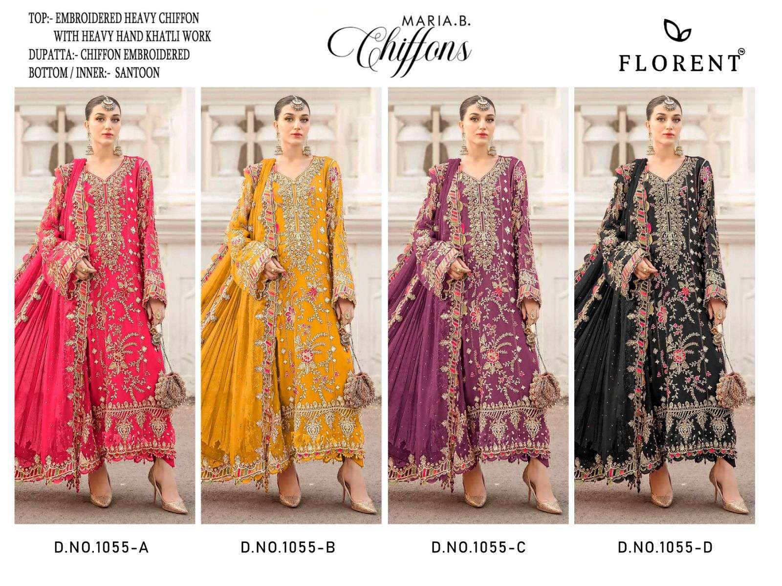 FLORENT D NO 1055 CHIFFON HEAVY EMBROIDERED DESIGNER PAKISTANI SUIT