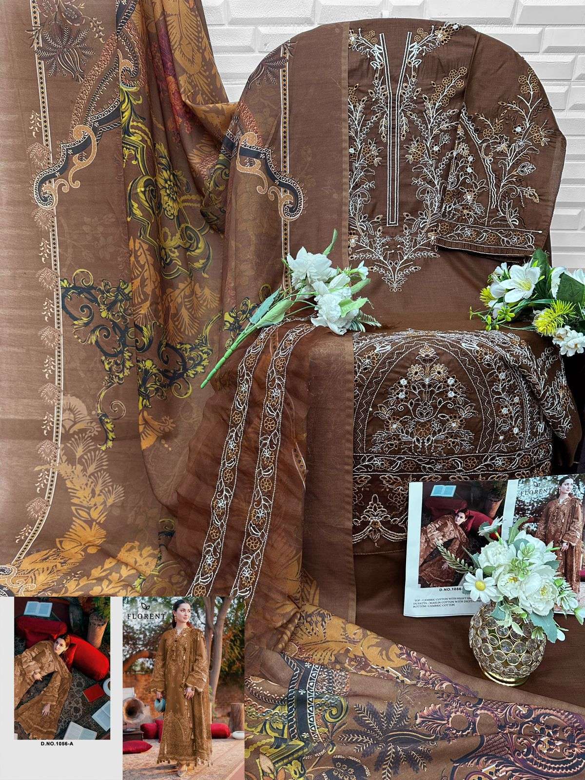 FLORENT D NO 1056 COTTON WITH HEAVY EMBROIDERY DESIGNER PAKISTANI SUIT
