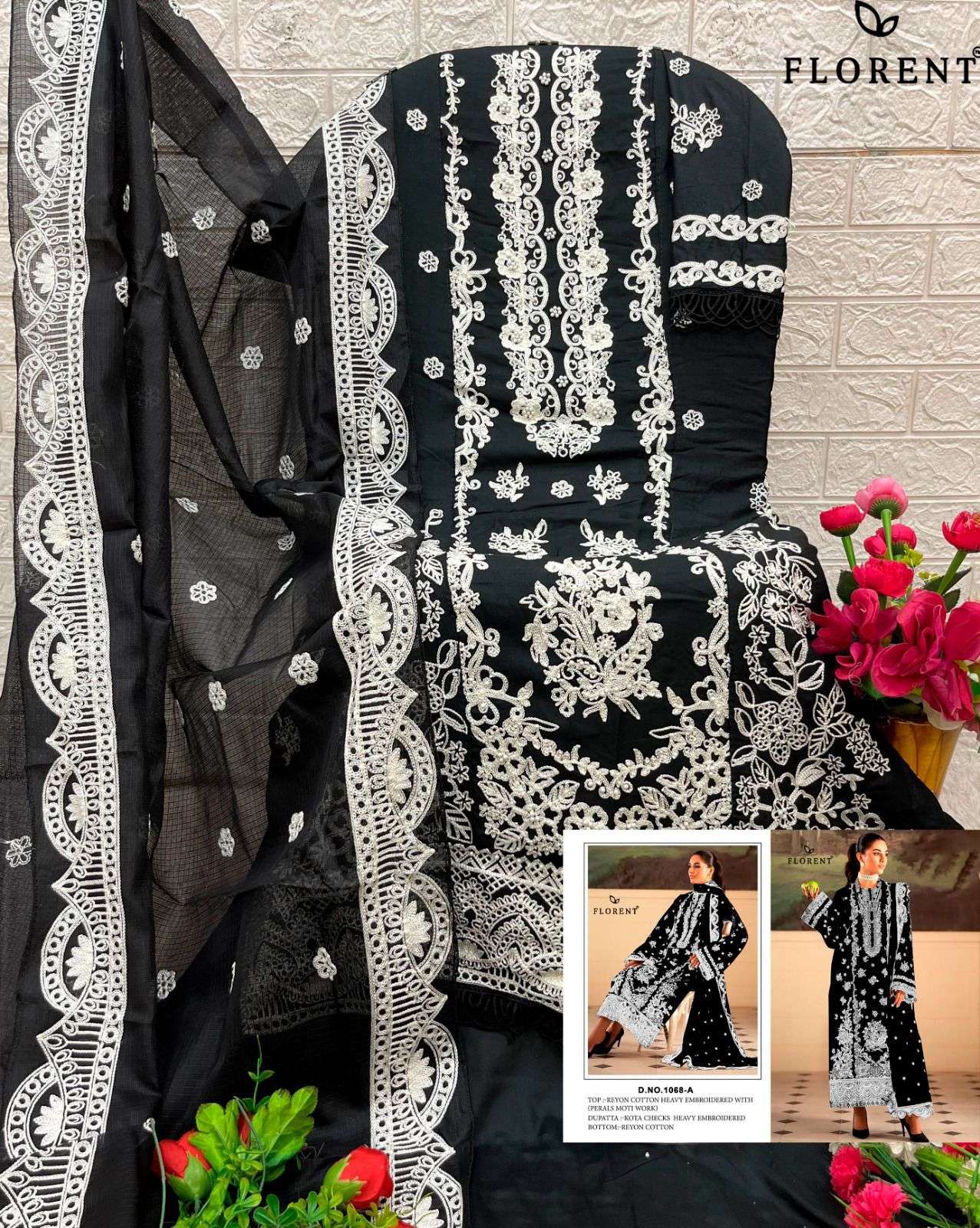 FLORENT D NO 1068 COTTON WITH EMBROIDERED DESIGNER PAKISTANI SUIT