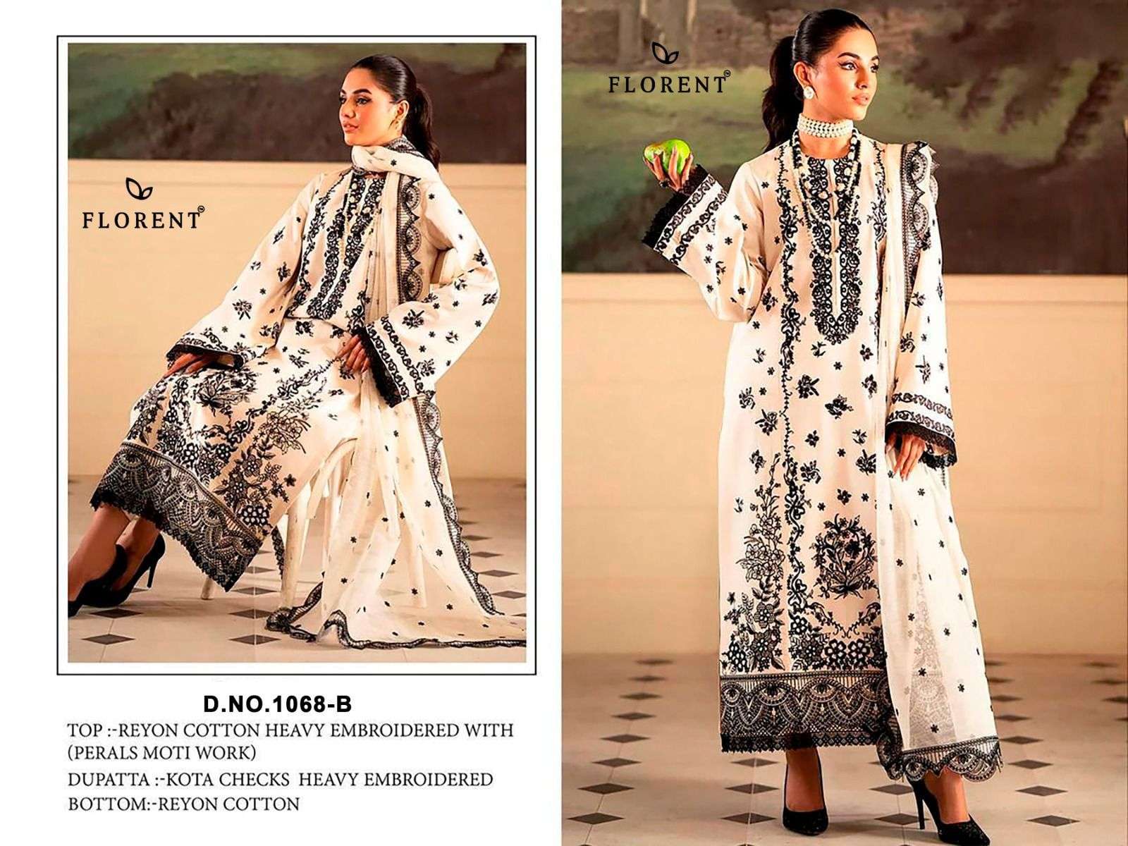 FLORENT D NO 1068 COTTON WITH EMBROIDERED DESIGNER PAKISTANI SUIT
