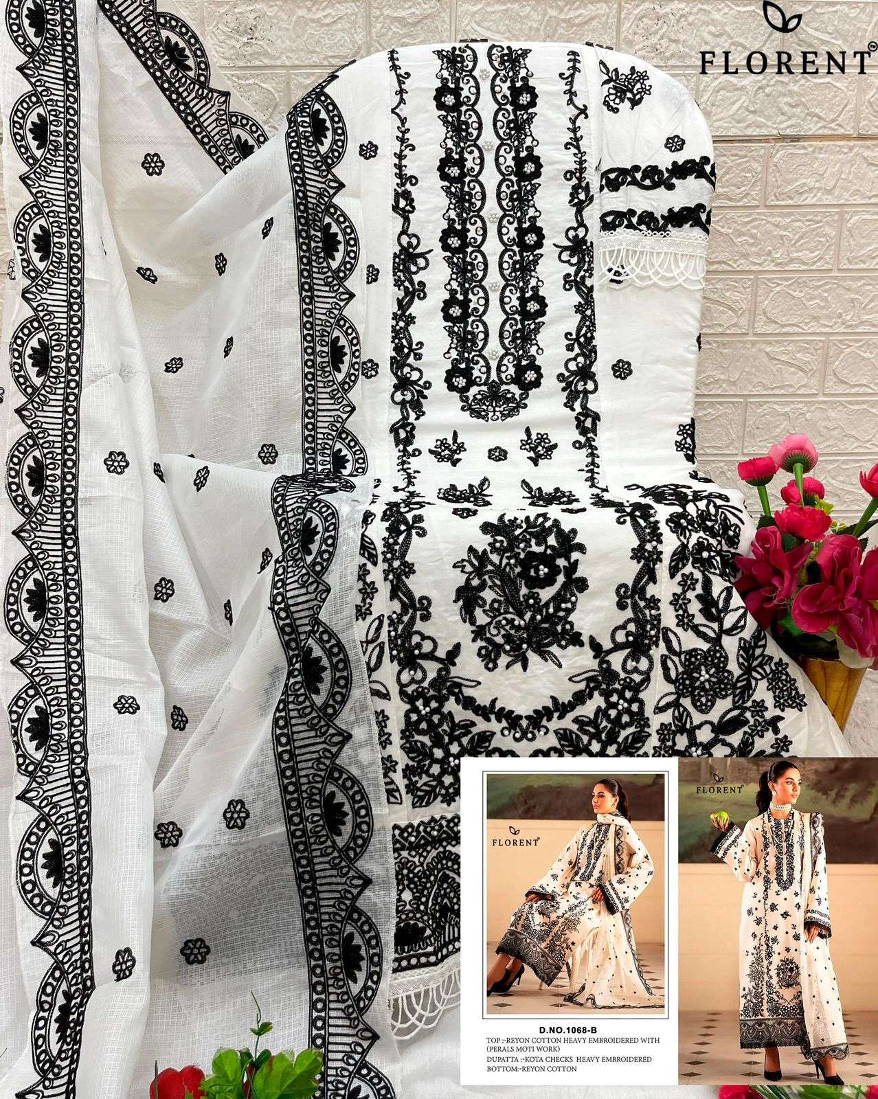 FLORENT D NO 1068 COTTON WITH EMBROIDERED DESIGNER PAKISTANI SUIT