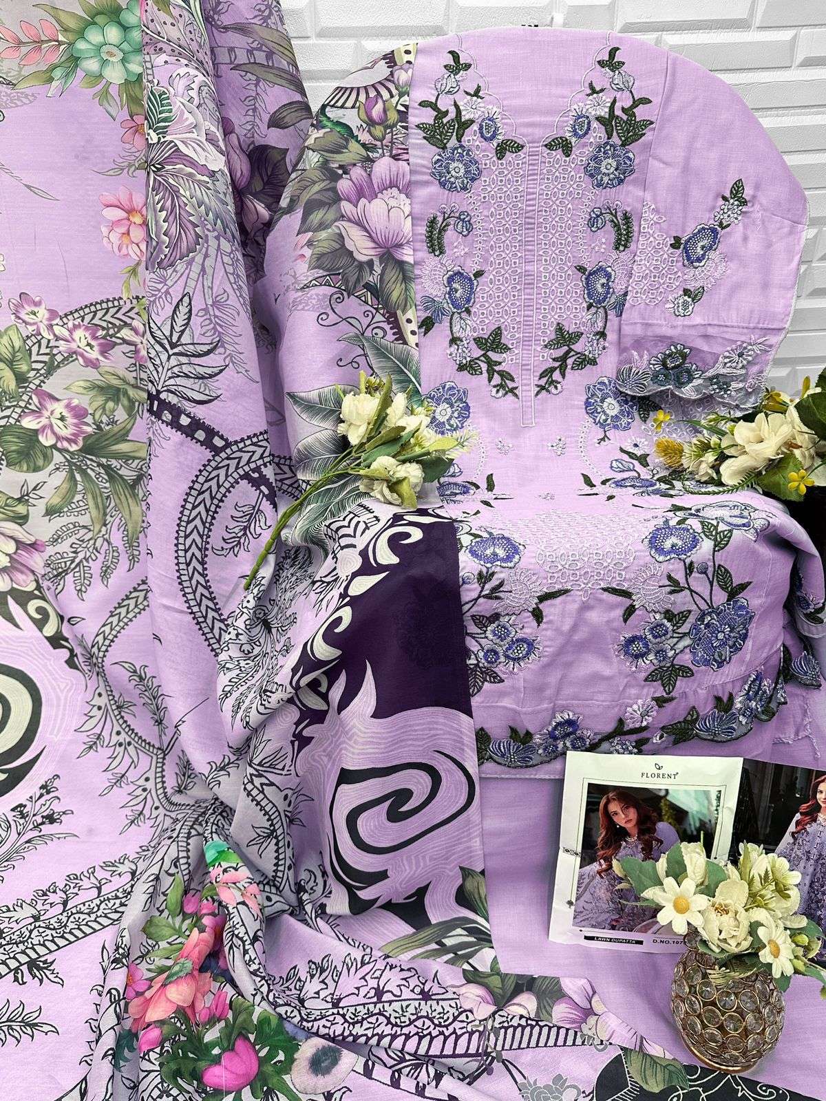 FLORENT D NO 1072 COTTON WITH HEAVY EMBROIDERY DESIGNER WORK SUIT