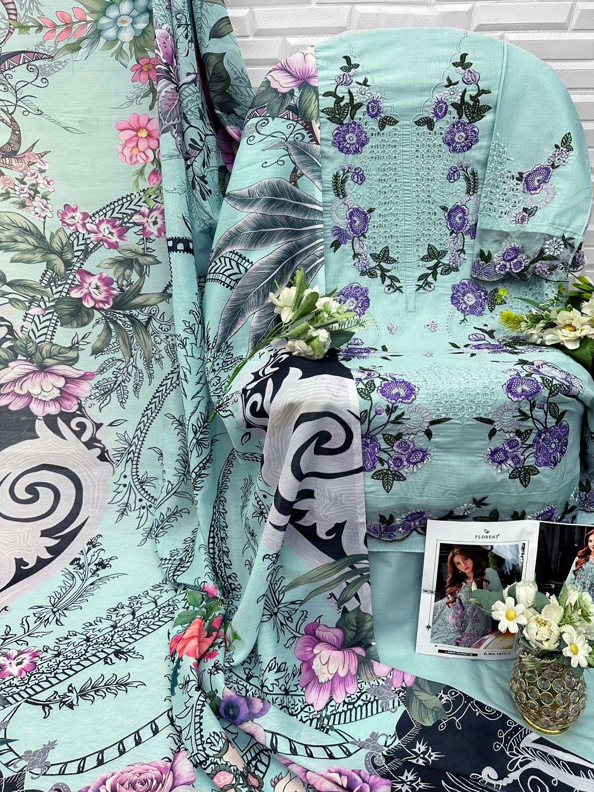 FLORENT D NO 1072 COTTON WITH HEAVY EMBROIDERY DESIGNER WORK SUIT