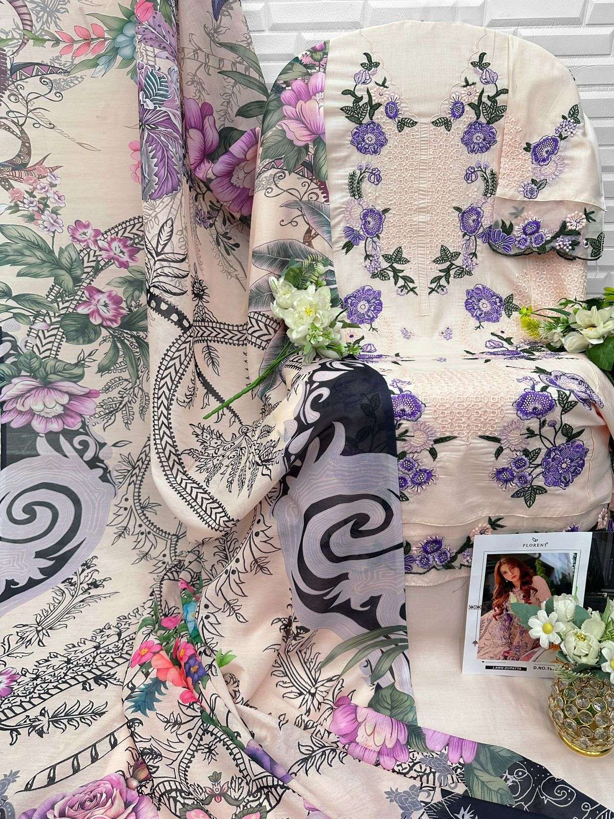 FLORENT D NO 1072 COTTON WITH HEAVY EMBROIDERY DESIGNER WORK SUIT
