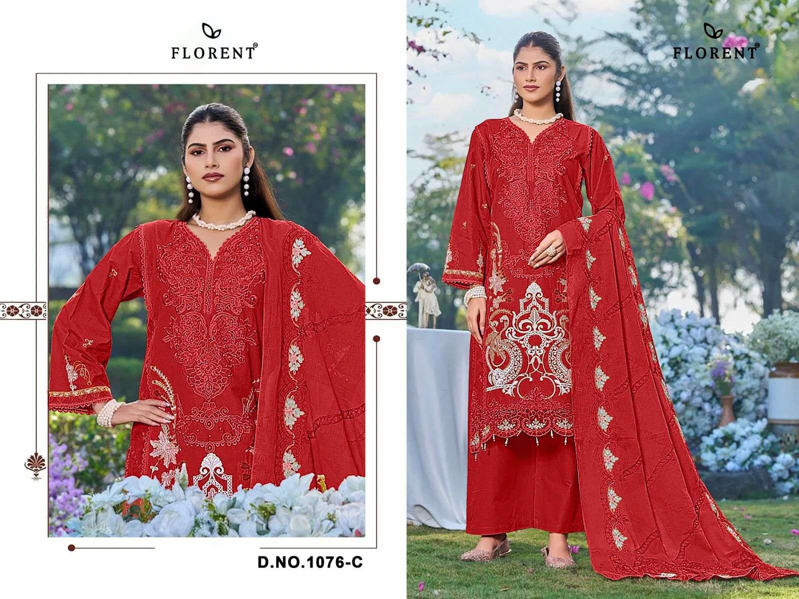 FLORENT D NO 1076 COTTON WITH HEAVY EMBROIDERY DESIGNER WORK SUIT