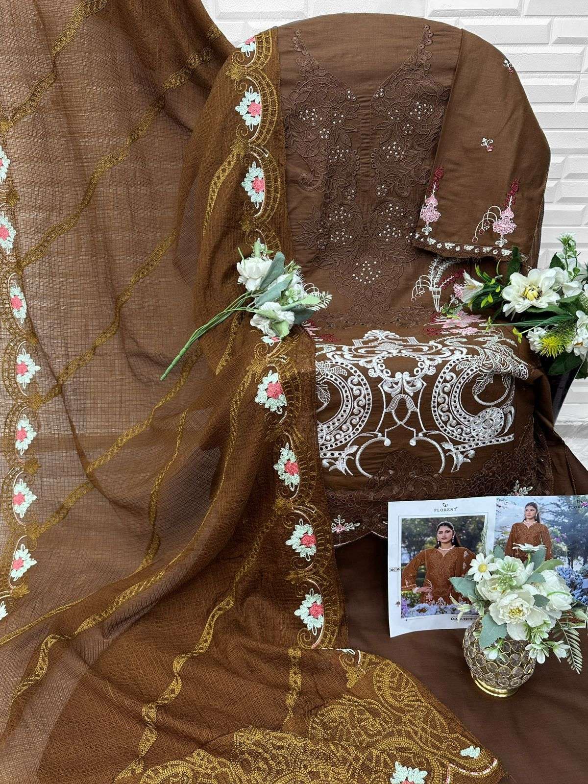 FLORENT D NO 1076 COTTON WITH HEAVY EMBROIDERY DESIGNER WORK SUIT