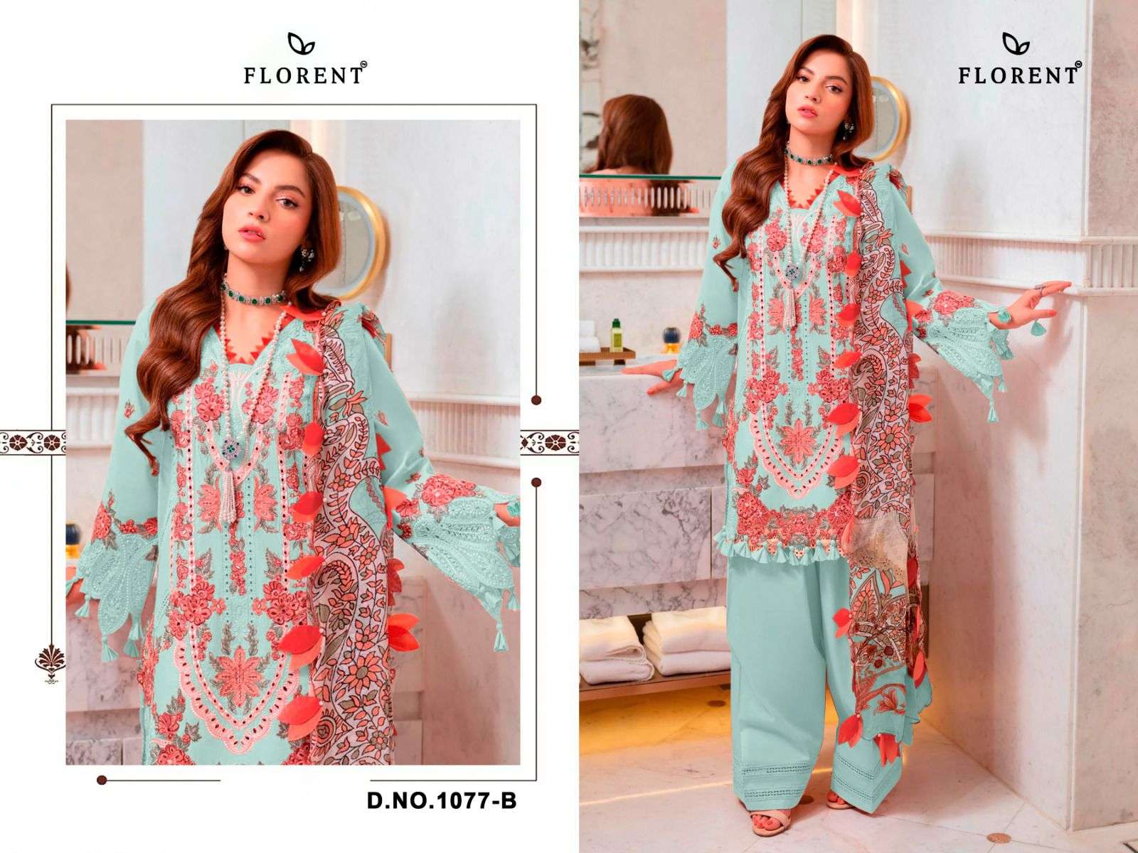 FLORENT D NO 1077 COTTON WITH HEAVY EMBROIDERY DESIGNER WORK PAKISTANI SUIT