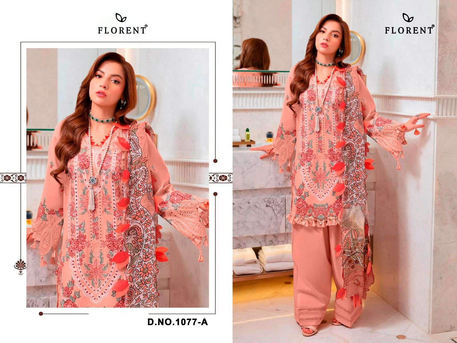FLORENT D NO 1077 COTTON WITH HEAVY EMBROIDERY DESIGNER WORK PAKISTANI SUIT
