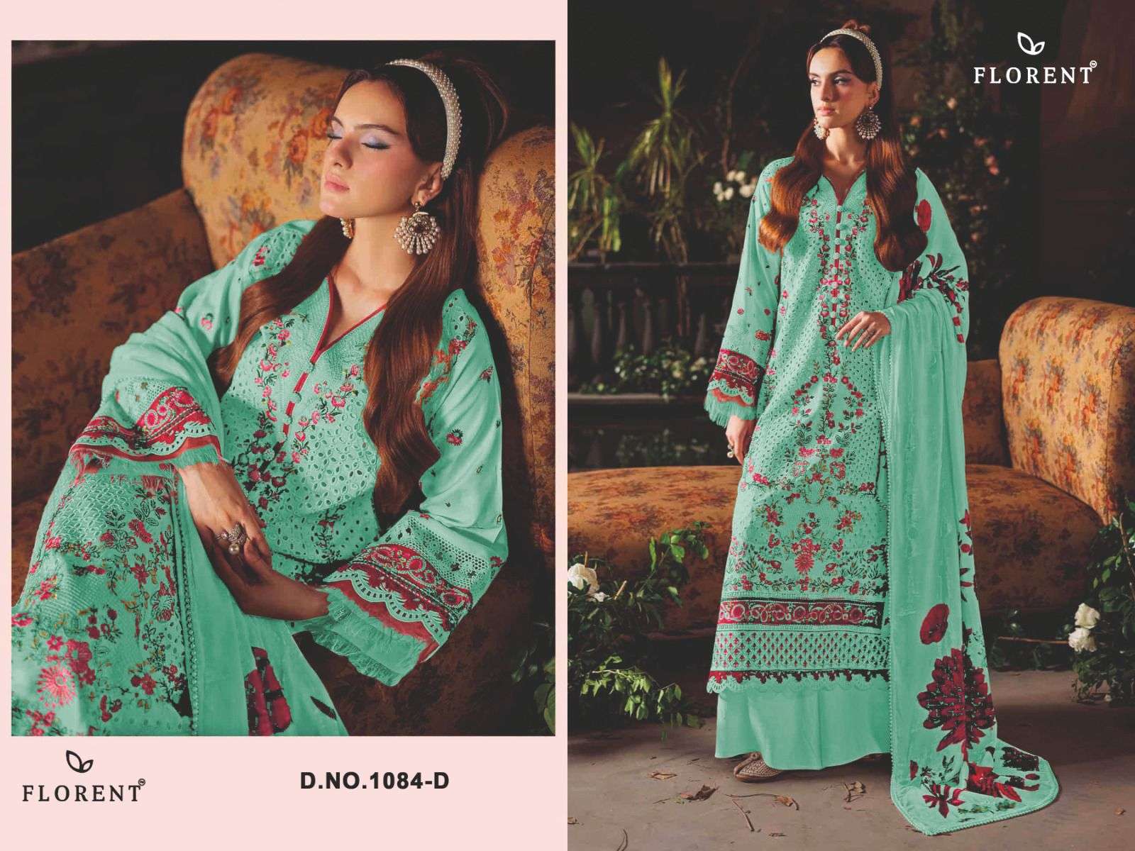 FLORENT D NO 1084COTTON WITH HEAVY EMBROIDERY DESIGNER WORK SUIT