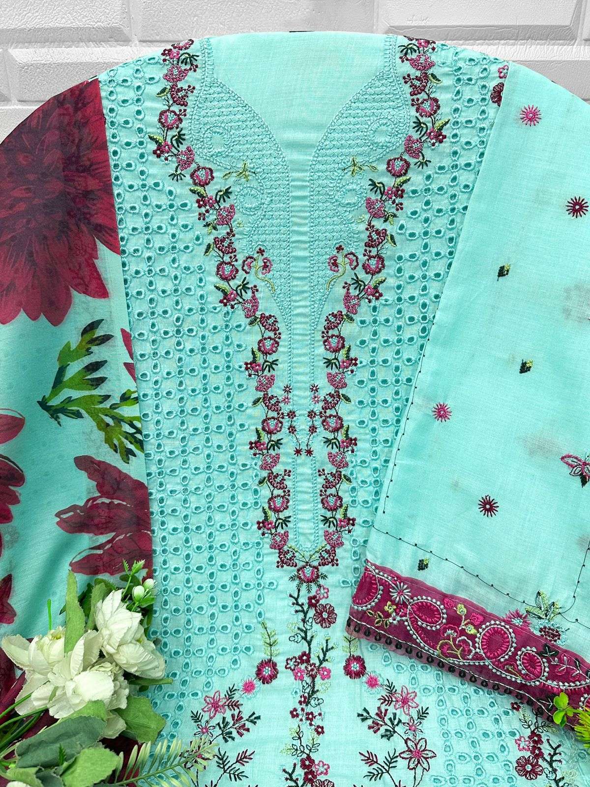 FLORENT D NO 1084COTTON WITH HEAVY EMBROIDERY DESIGNER WORK SUIT