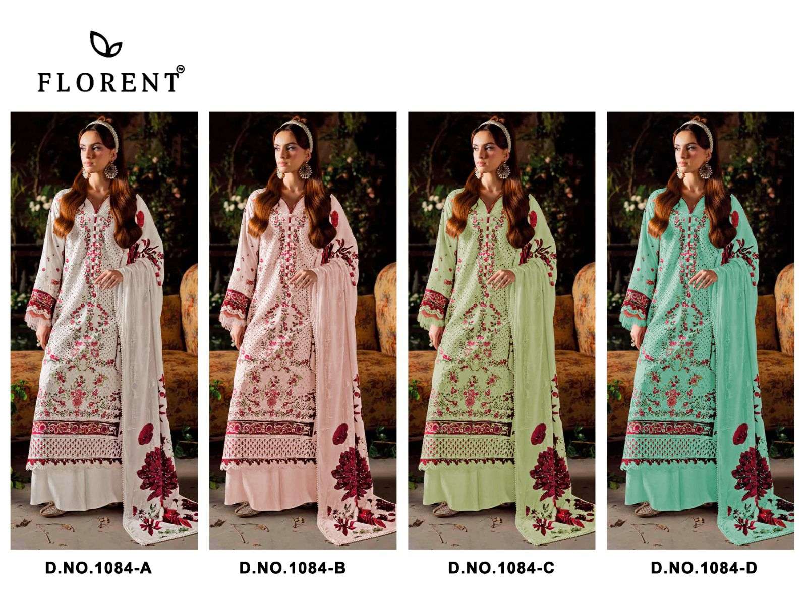 FLORENT D NO 1084COTTON WITH HEAVY EMBROIDERY DESIGNER WORK SUIT