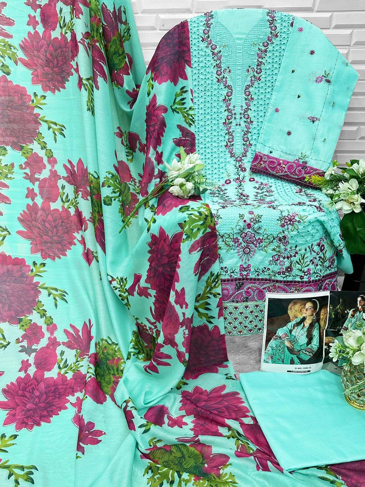 FLORENT D NO 1084COTTON WITH HEAVY EMBROIDERY DESIGNER WORK SUIT