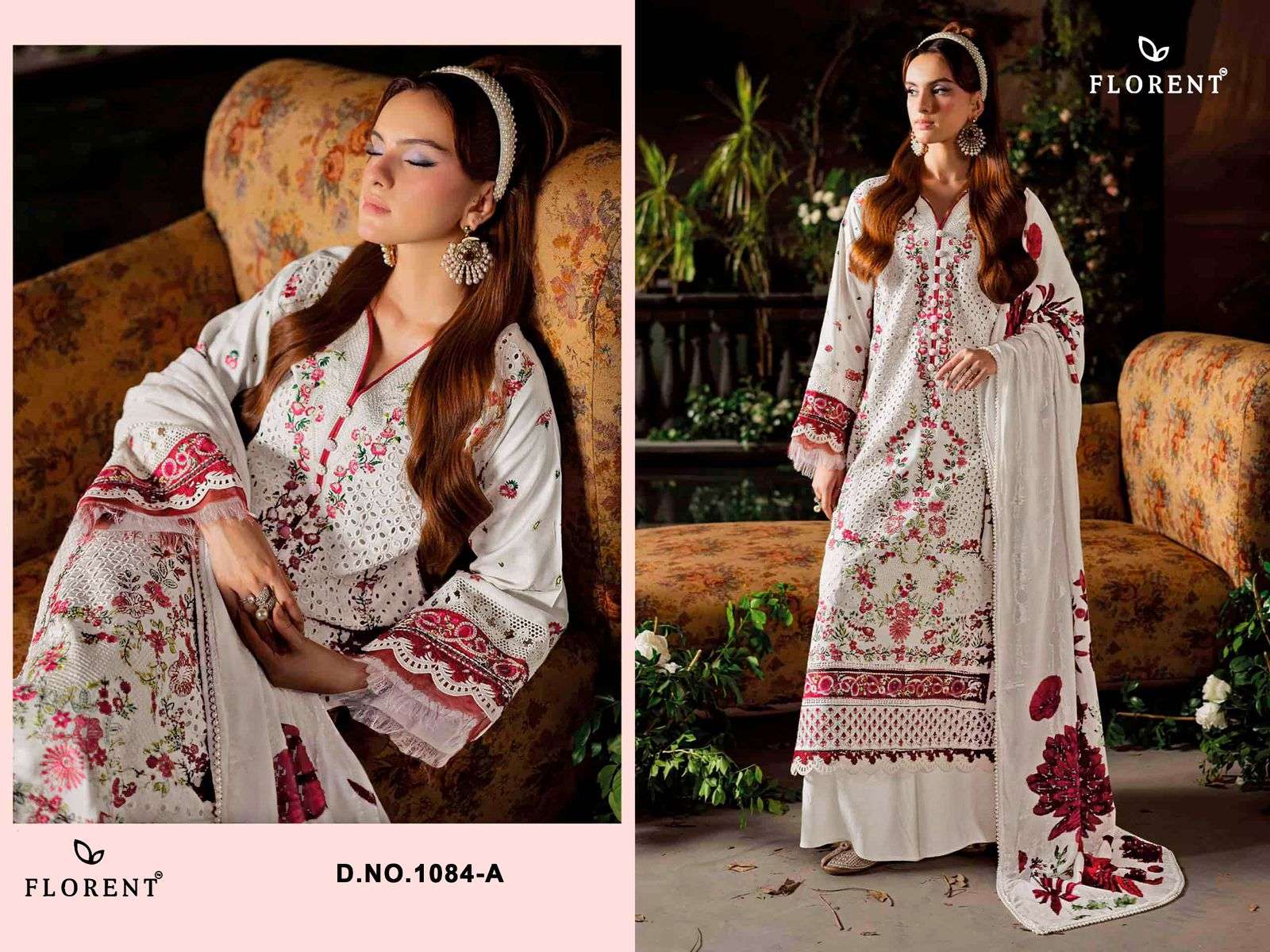 FLORENT D NO 1084COTTON WITH HEAVY EMBROIDERY DESIGNER WORK SUIT