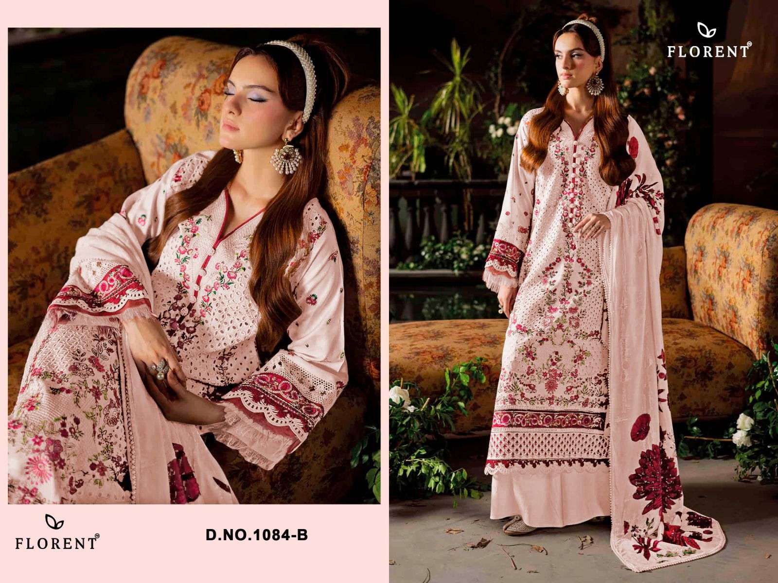 FLORENT D NO 1084COTTON WITH HEAVY EMBROIDERY DESIGNER WORK SUIT