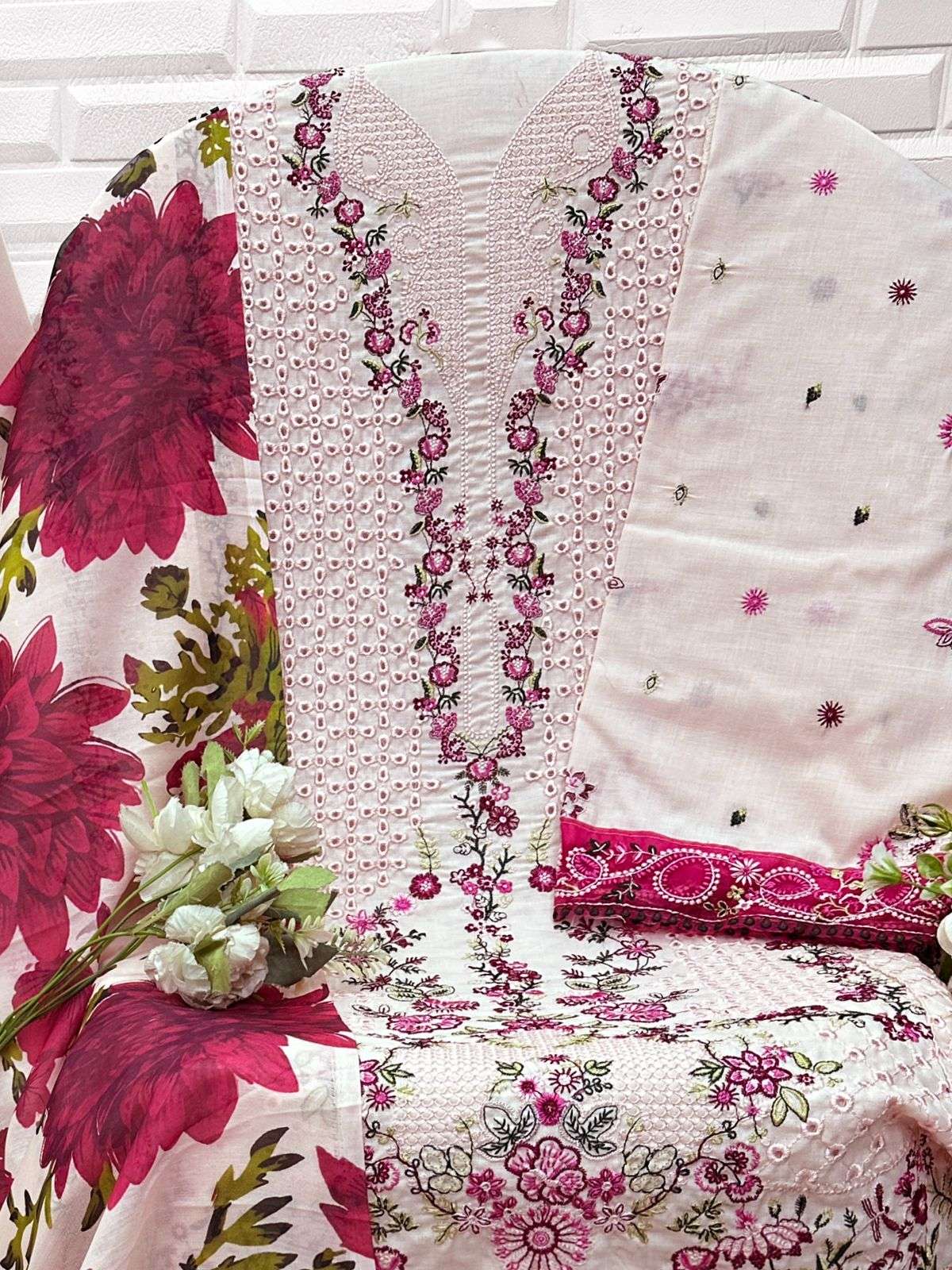 FLORENT D NO 1084COTTON WITH HEAVY EMBROIDERY DESIGNER WORK SUIT
